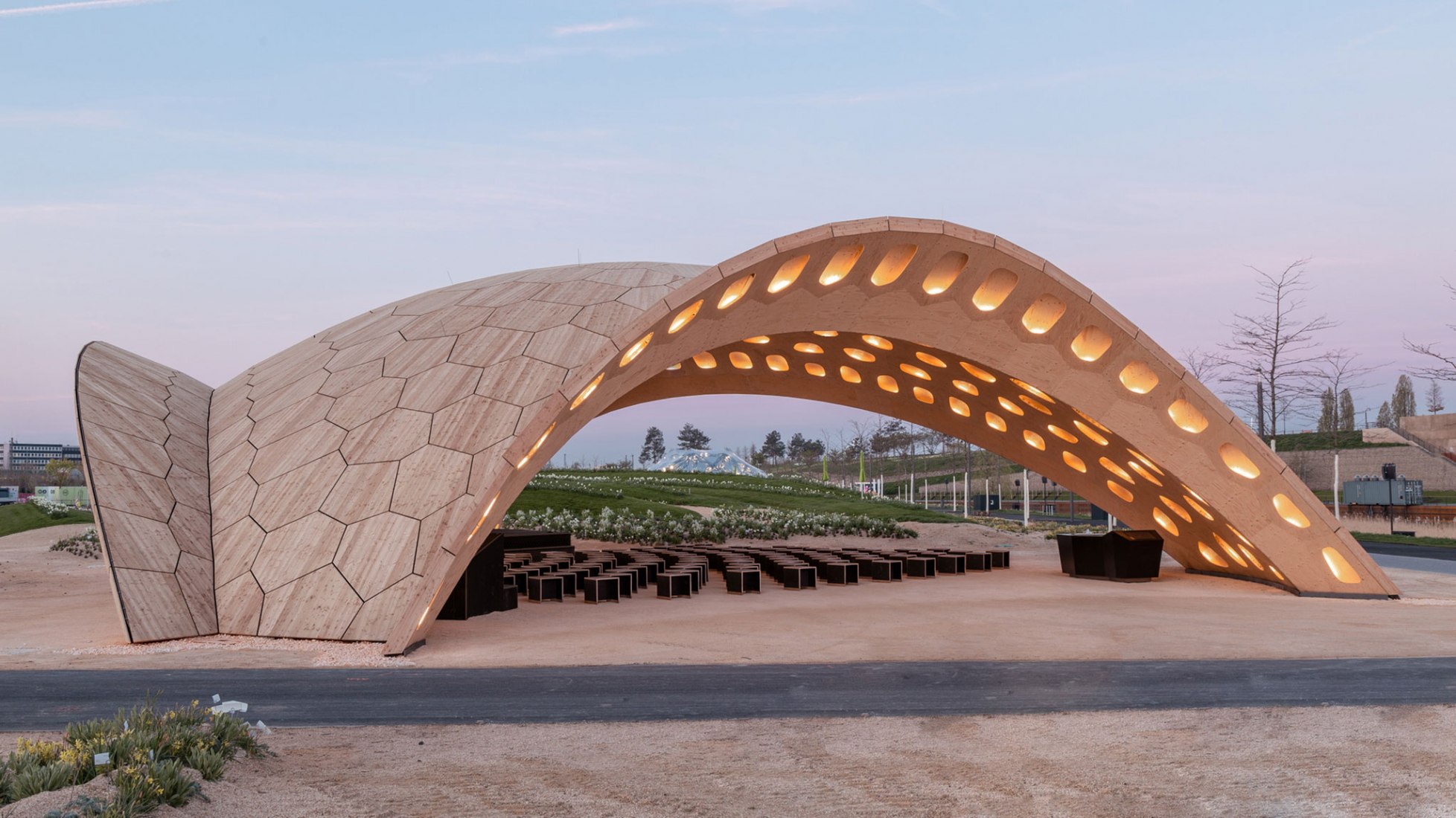 BUGA Wood Pavilion 2019 by ICD/ITKE, University of Stuttgart. Photograph by ICD/ITKE, University of Stuttgart.