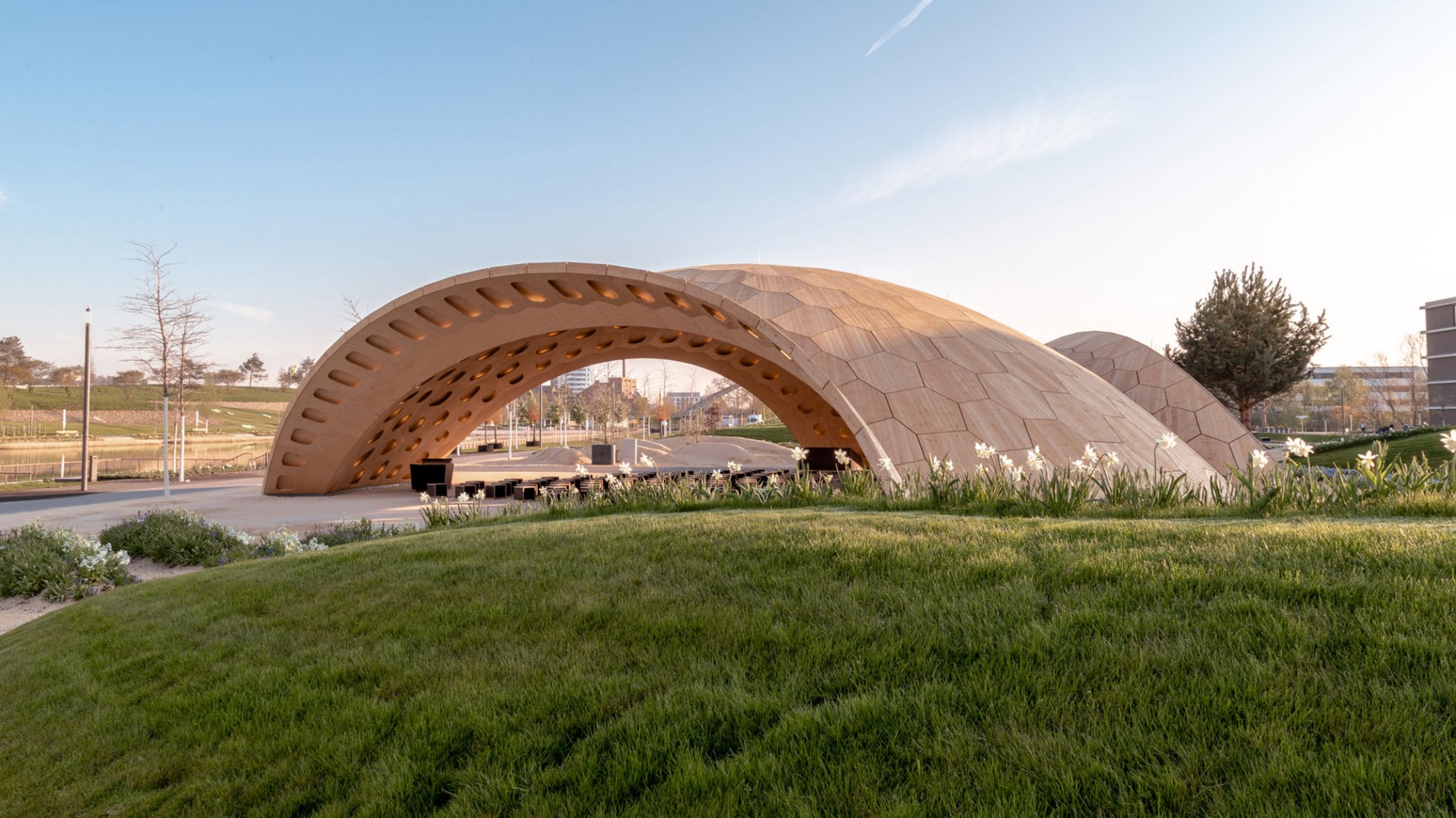BUGA Wood Pavilion 2019 by ICD/ITKE, University of Stuttgart. Photograph by ICD/ITKE, University of Stuttgart.
