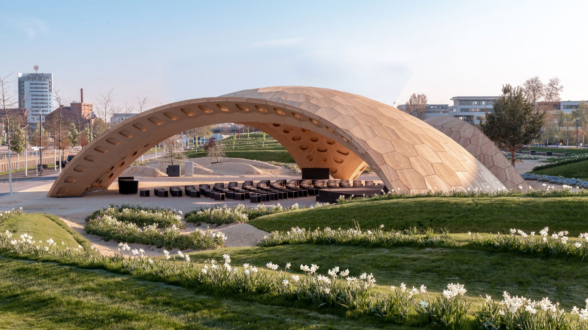 BUGA Wood Pavilion 2019 by ICD/ITKE, University of Stuttgart. Photograph by ICD/ITKE, University of Stuttgart.