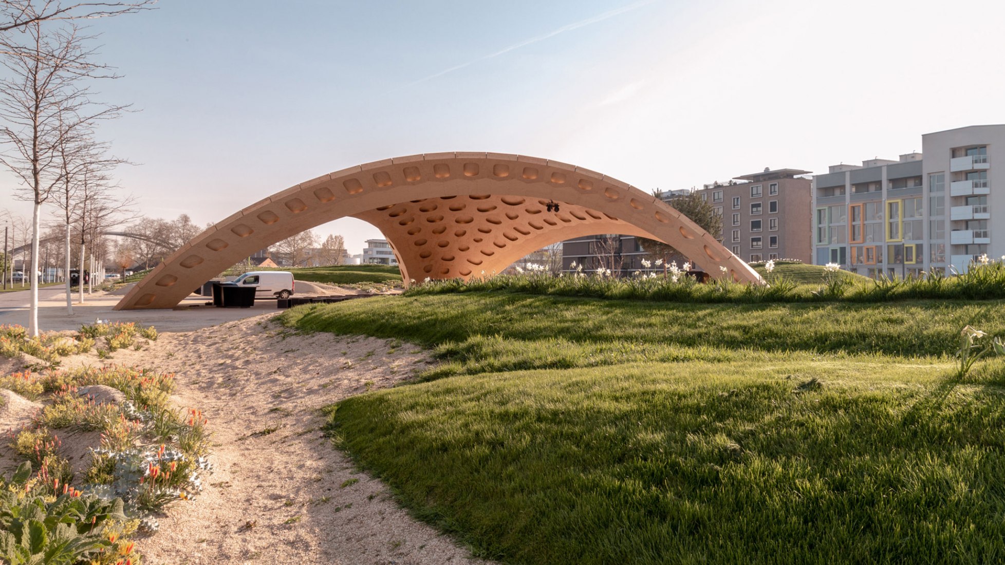 BUGA Wood Pavilion 2019 by ICD/ITKE, University of Stuttgart. Photograph by ICD/ITKE, University of Stuttgart.