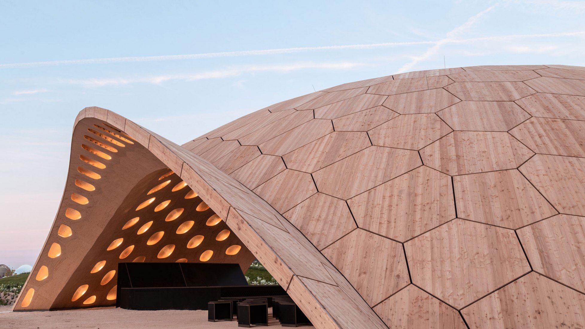 BUGA Wood Pavilion 2019 by ICD/ITKE, University of Stuttgart. Photograph by ICD/ITKE, University of Stuttgart.