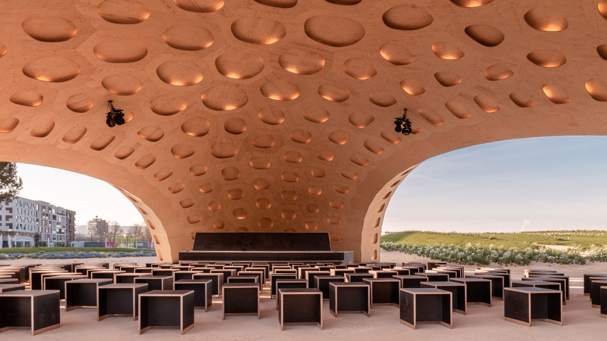 BUGA Wood Pavilion 2019 by ICD/ITKE, University of Stuttgart. Photograph by ICD/ITKE, University of Stuttgart.