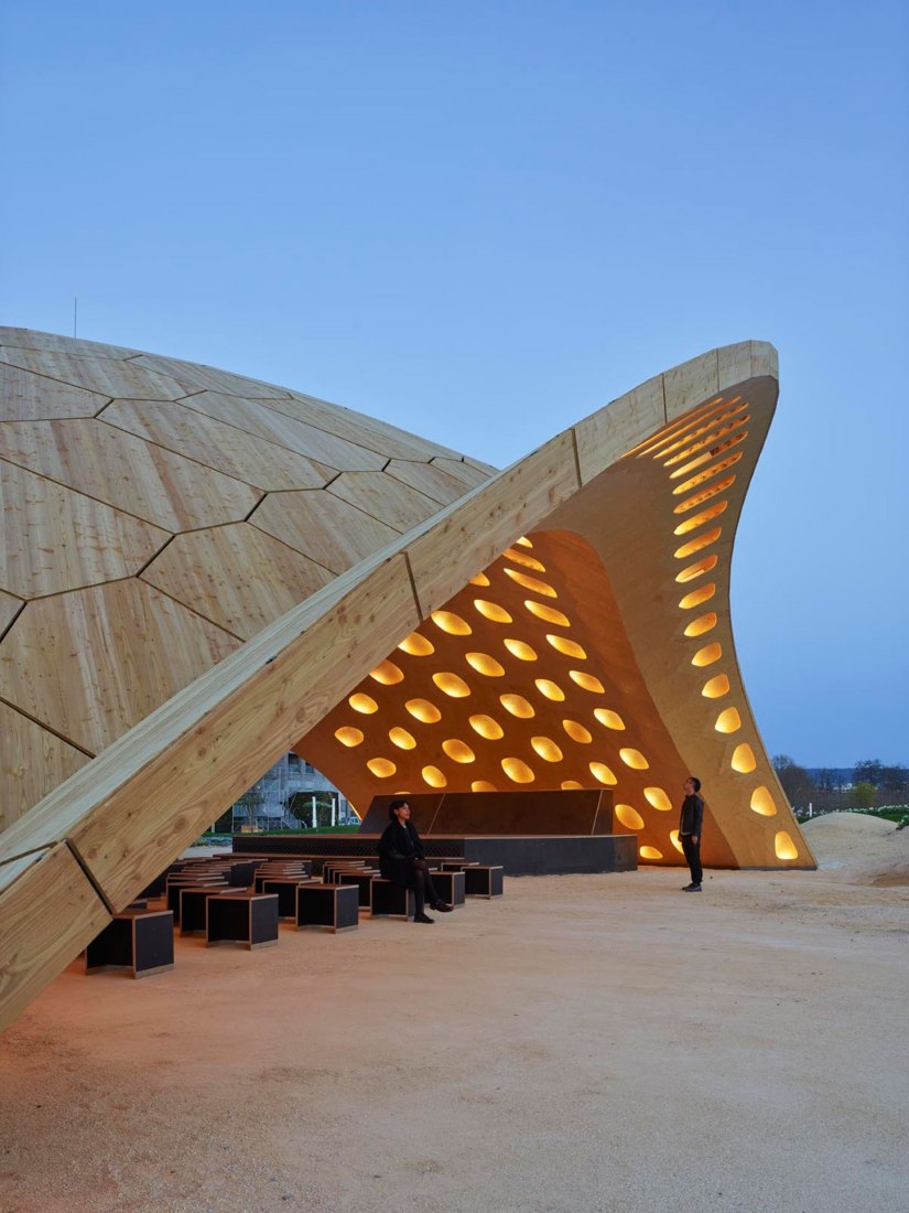 BUGA Wood Pavilion 2019 by ICD/ITKE, University of Stuttgart. Photograph by Roland Halbe.