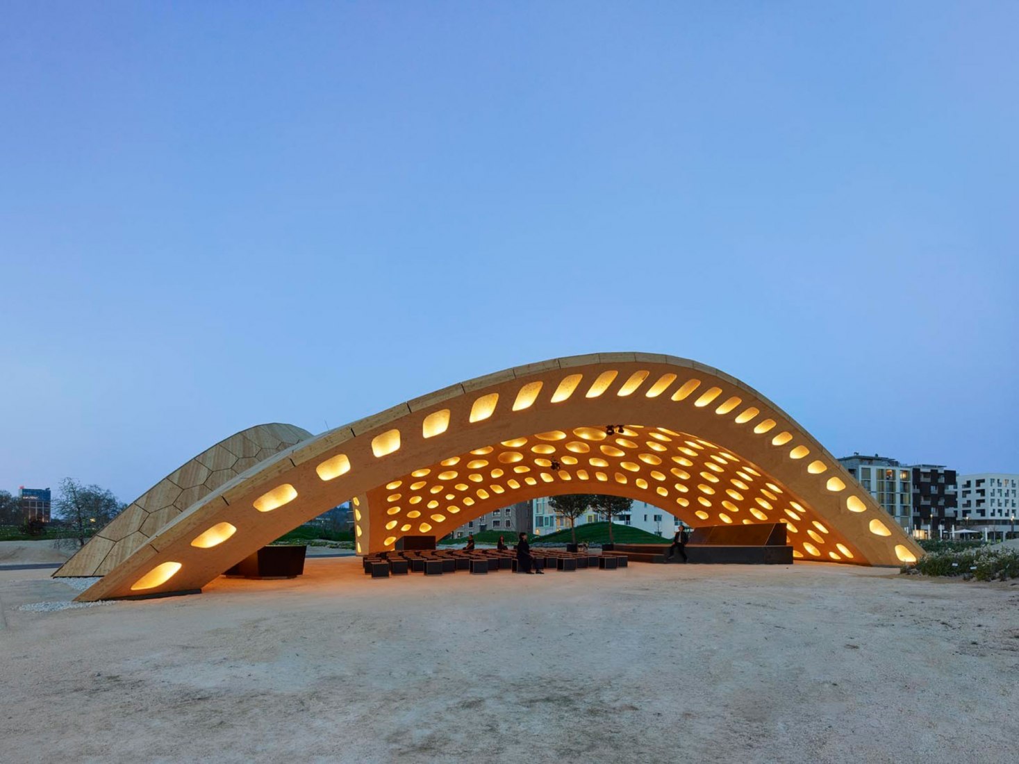 BUGA Wood Pavilion 2019 by ICD/ITKE, University of Stuttgart. Photograph by Roland Halbe.