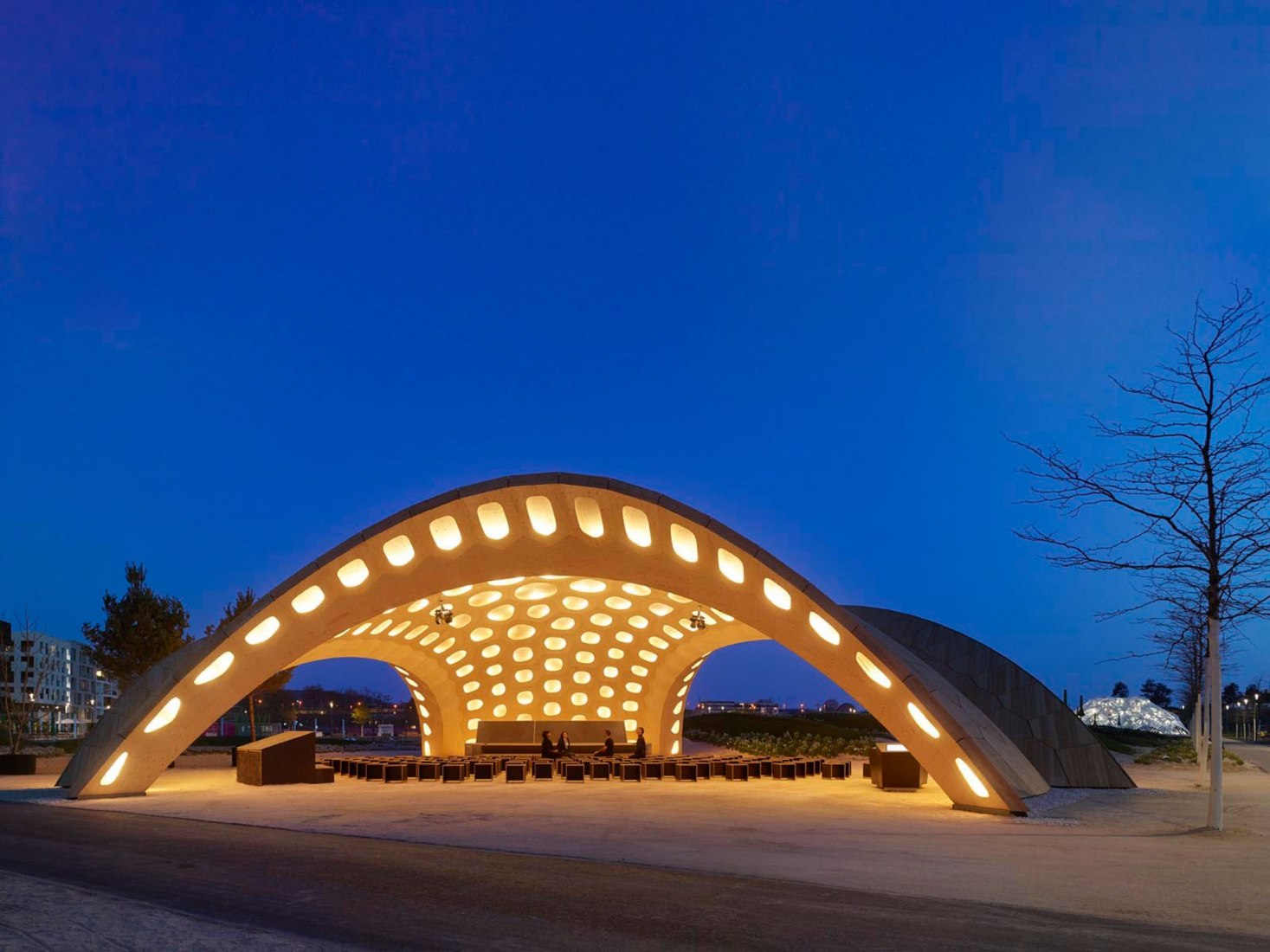 BUGA Wood Pavilion 2019 by ICD/ITKE, University of Stuttgart. Photograph by Roland Halbe.