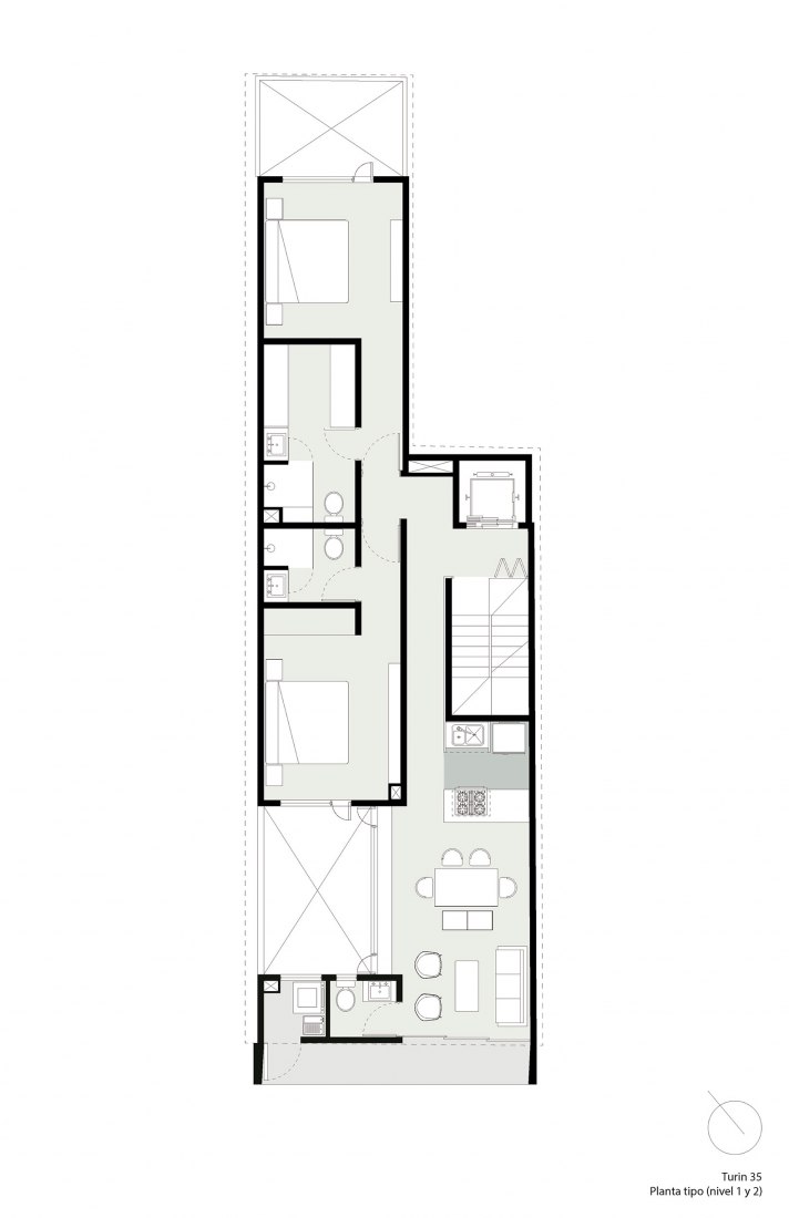 Floor type - level 1 and 2. Turin Building by C2D.