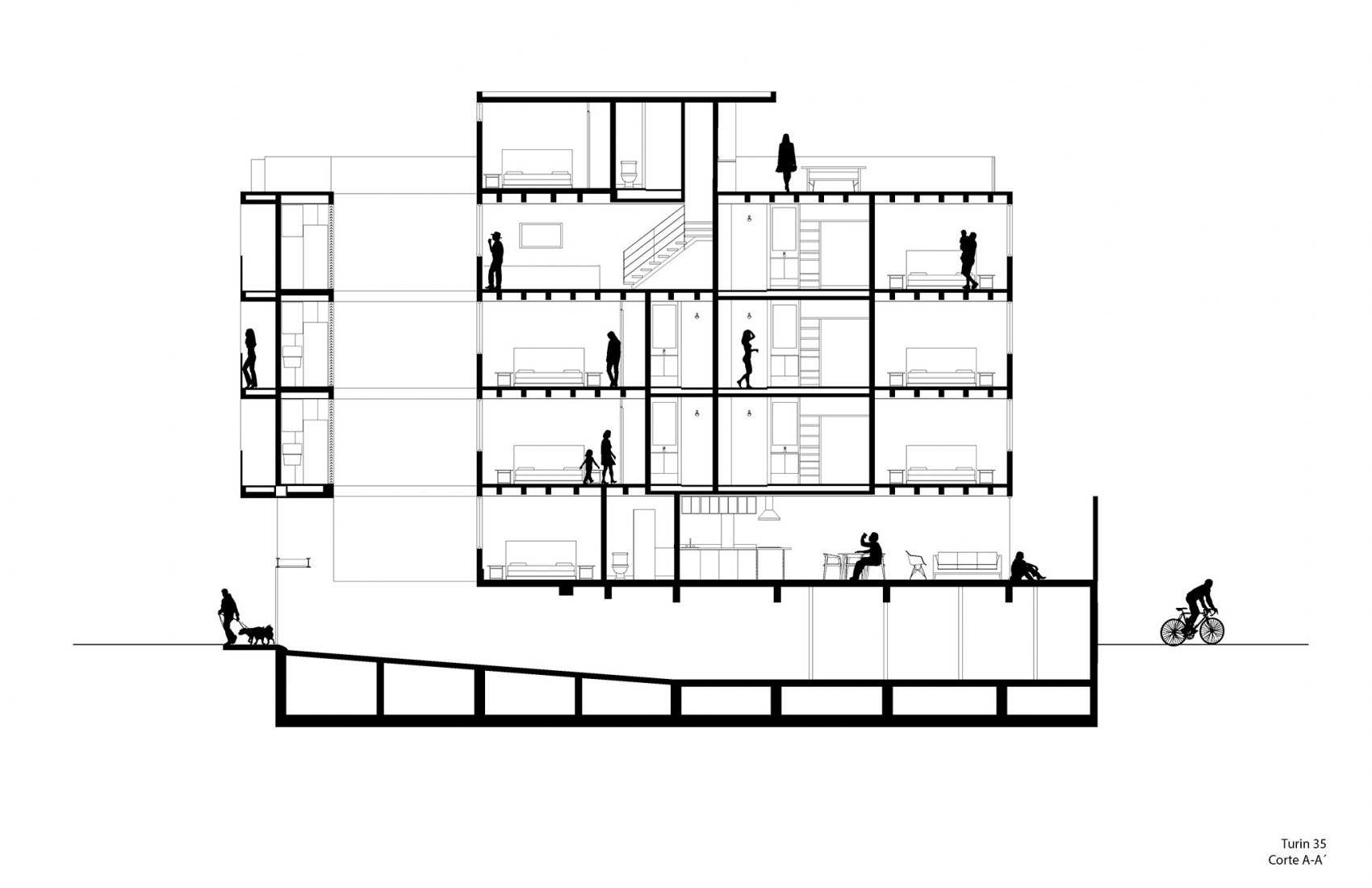 Section A-A'. Turin Building by C2D.