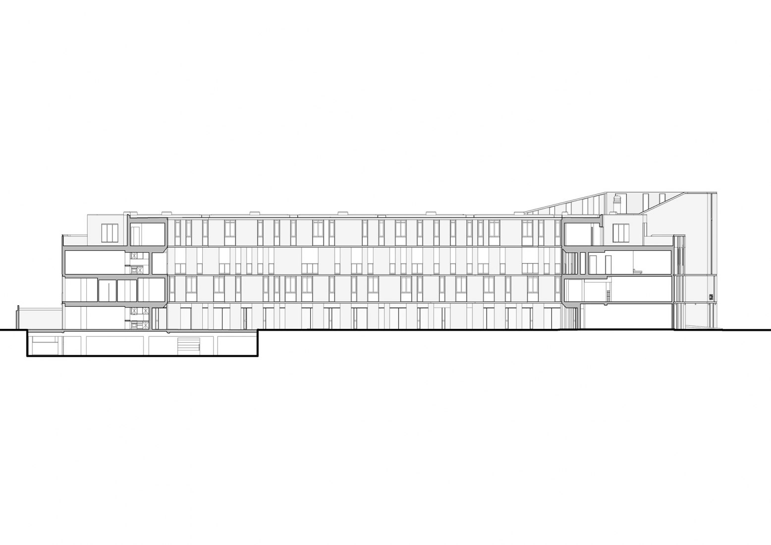 Plano sección longitudinal 01. Edificio COPA por Ça Arquitectura
