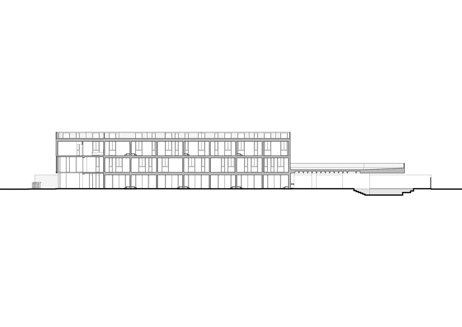 Plano sección longitudinal 02. Edificio COPA por Ça Arquitectura
