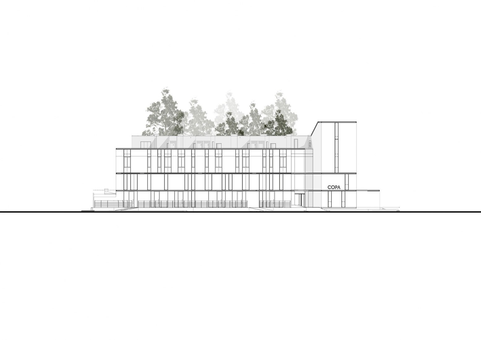 Plano alzado suroeste. Edificio COPA por Ça Arquitectura
