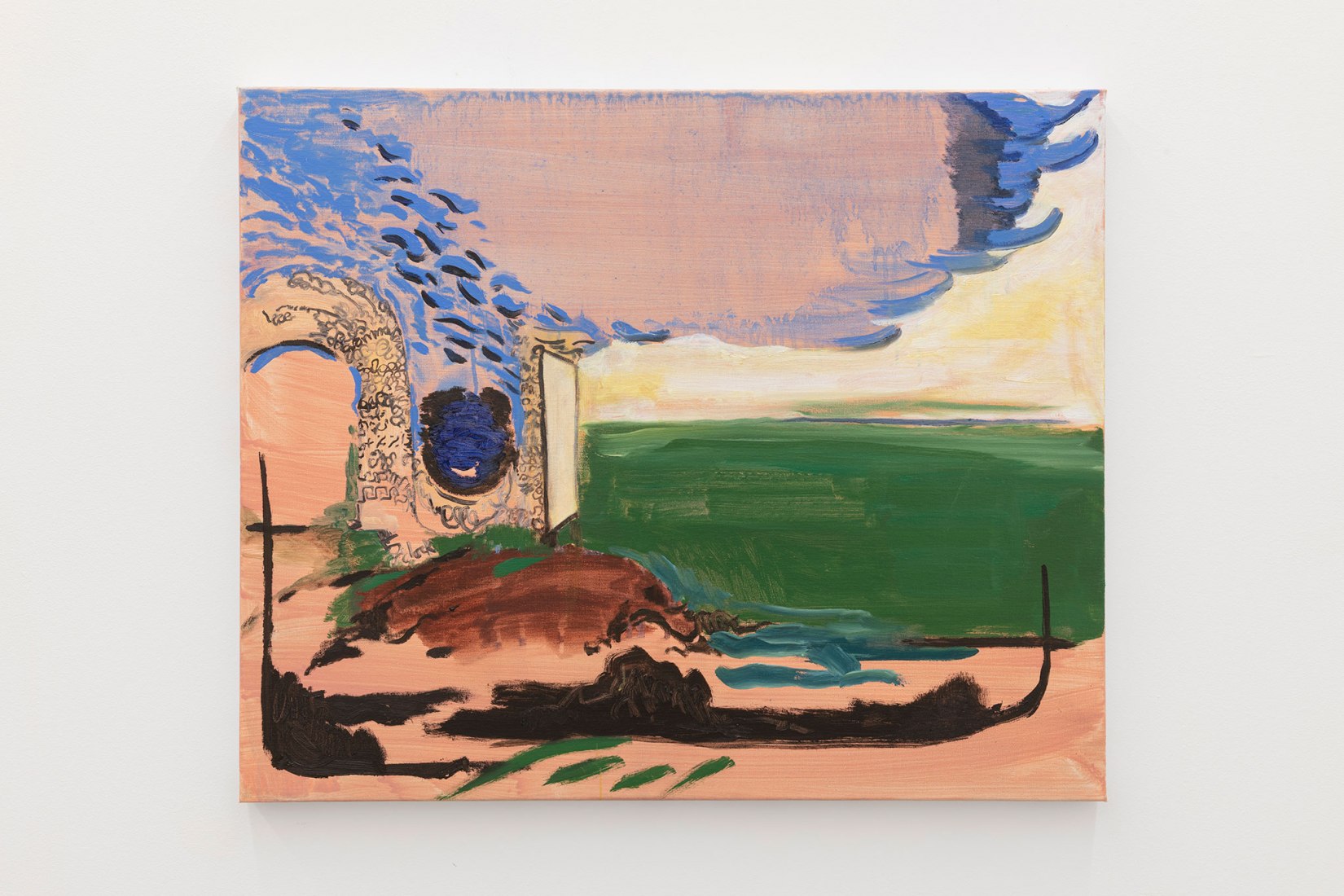 Landscape with screen and history by Rasmus Nilausen. Image courtesy of Bombon Projects, NoguerasBlanchard and Galería Joan Prat