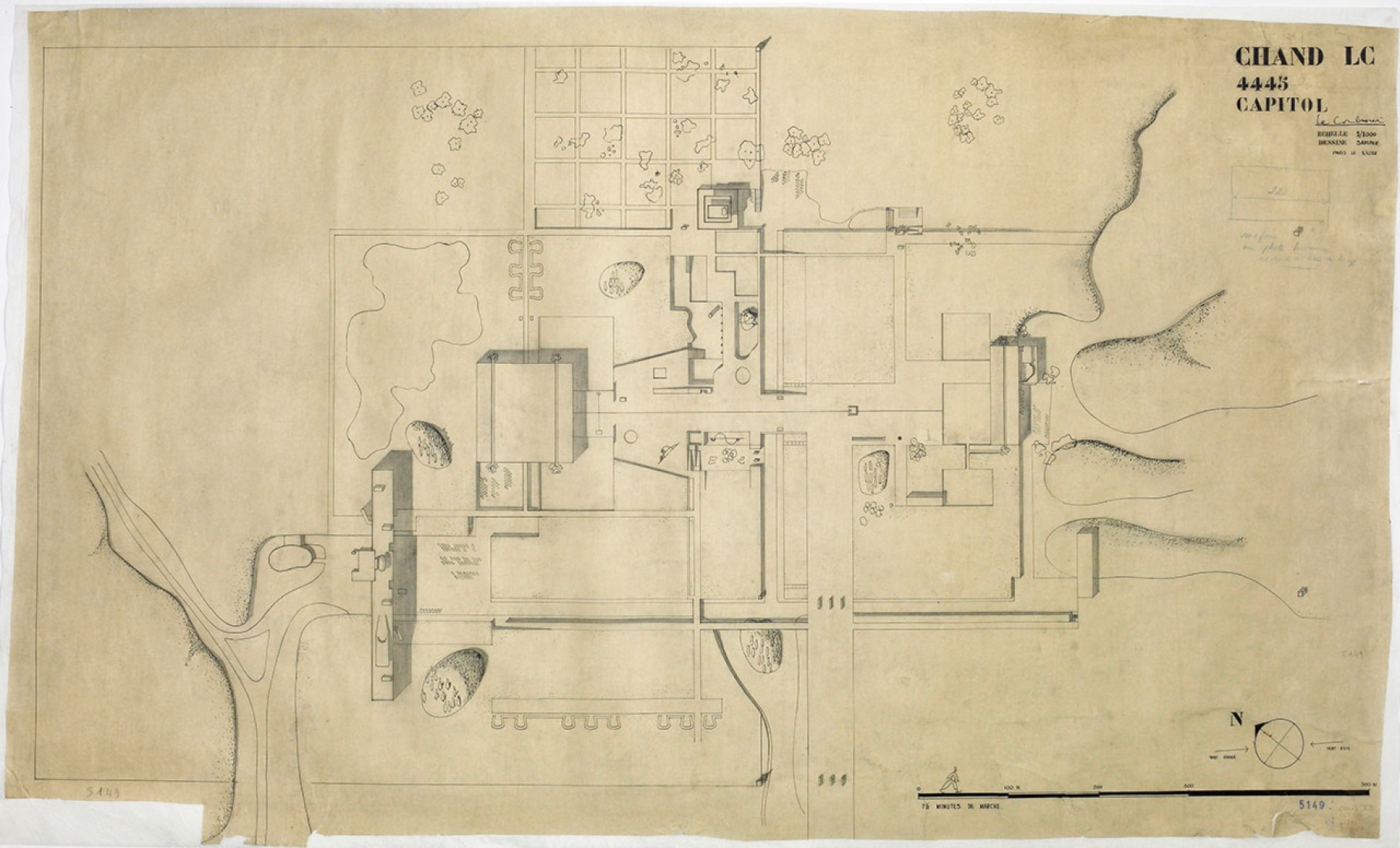 Le Corbusier (Charles-Édouard Jeanneret). Capitol Complex, Chandigarh, 1951-1965. Ink and pencil on tracing paper. Fondation Le Corbusier, París. © 2014 FLC-VEGAP.