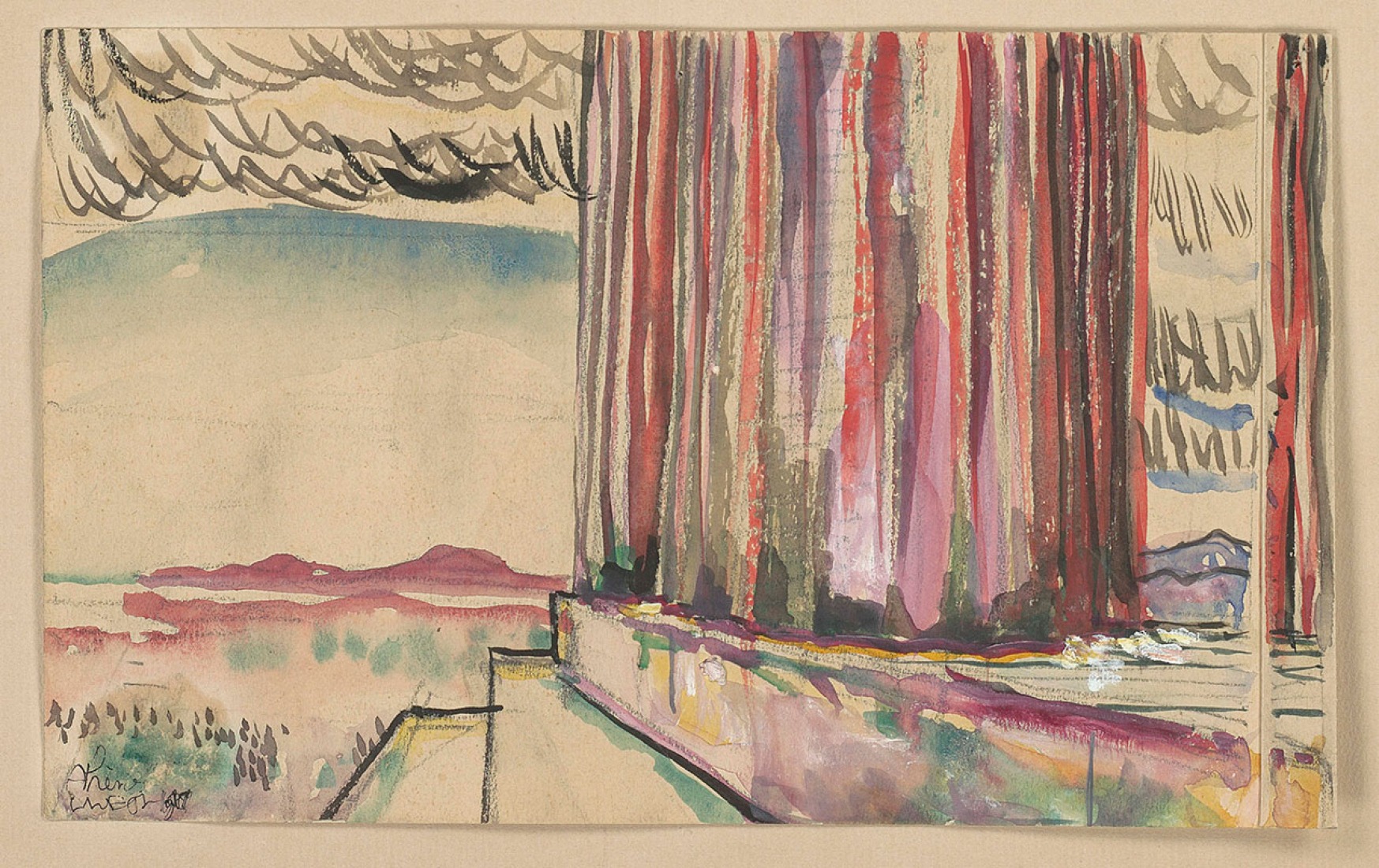 Le Corbusier (Charles-Édouard Jeanneret). El Partenón, Atenas, 1911. View to the sea. Watercolor, gouache and pencil on paper. Fondation Le Corbusier, París. © 2014 FLC-VEGAP.