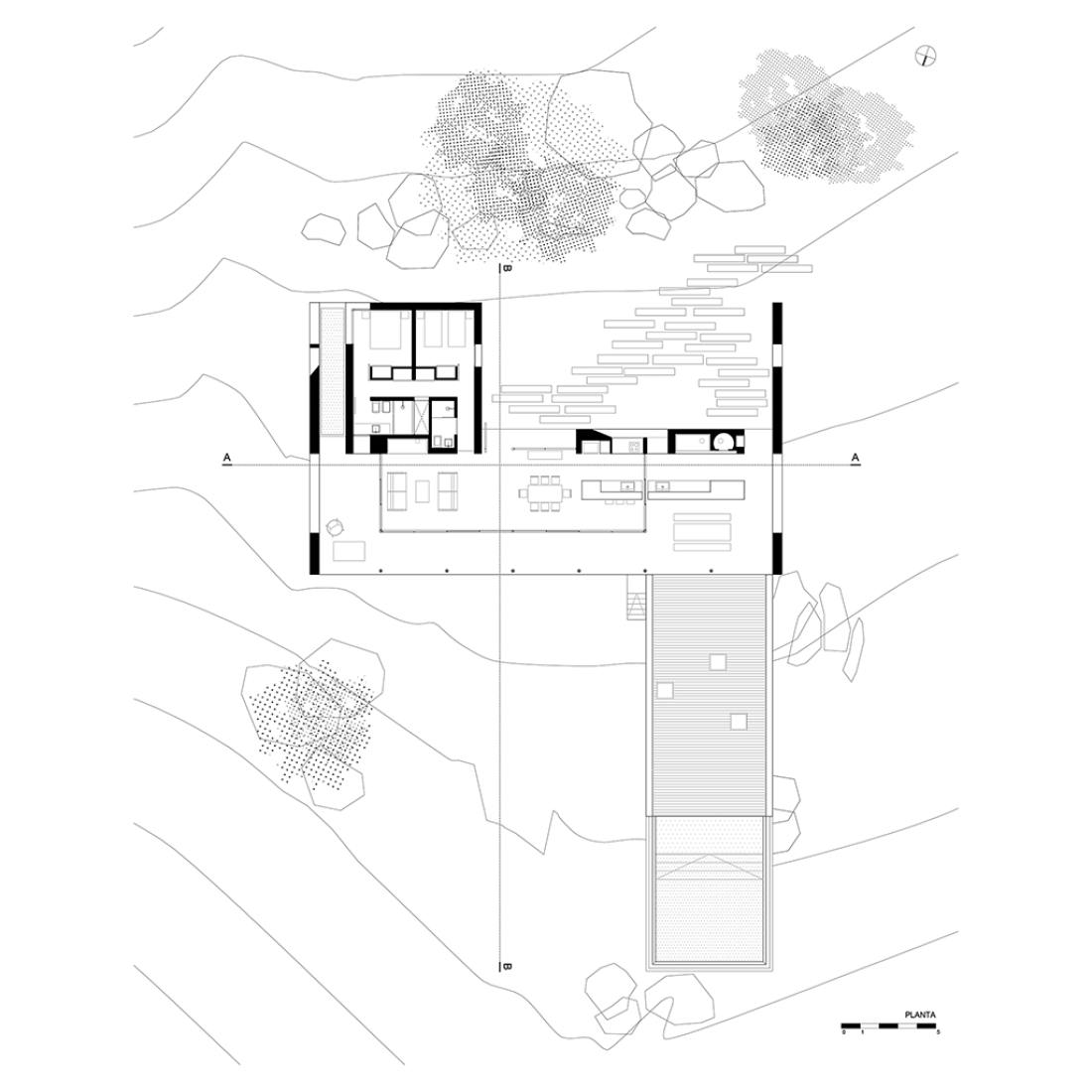 Planta baja. Calera del Rey House por Gualano + Gualano Arquitectos. Imagen © Gualano + Gualano Arquitectos. 
