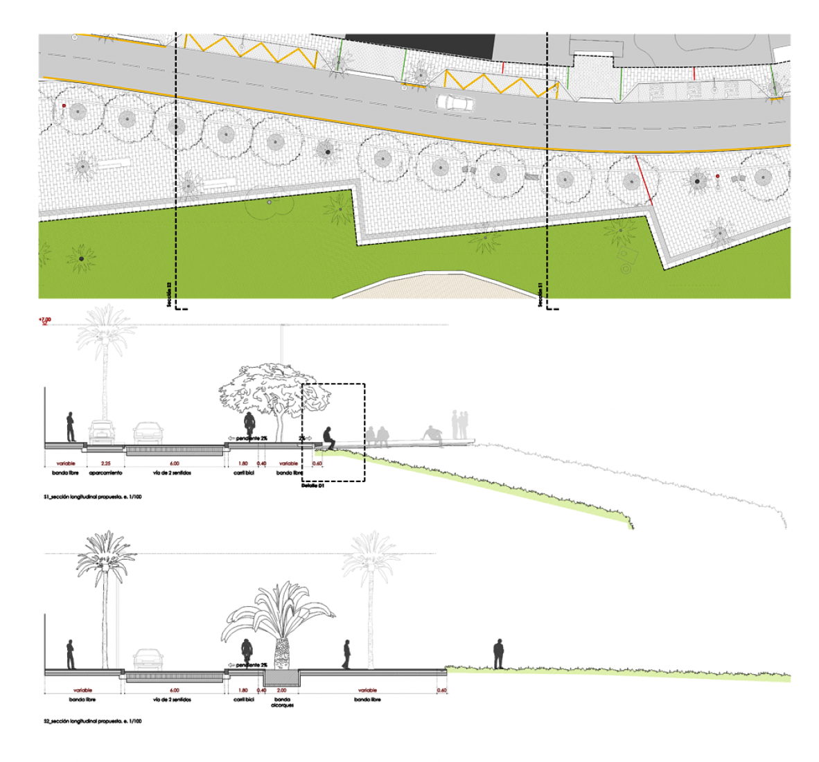Secciones. Transformación de un paseo marítimo en Tenerife por Jiménez y Bazán Arquitectos S.L.P.