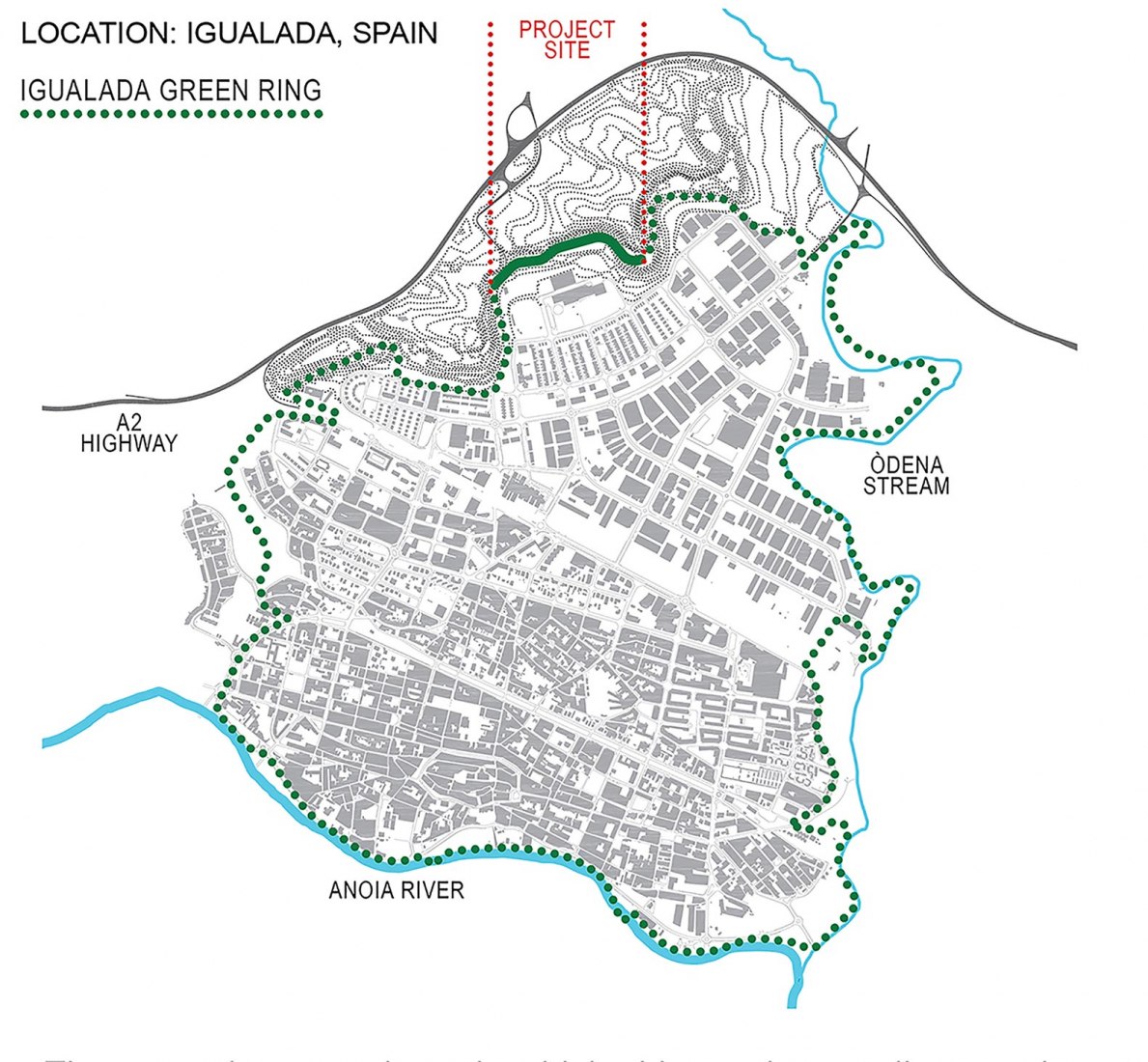Plano de situación. Recuperación de las antiguas minas de tiza de Igualada por Batlle i Roig Arquitectes.