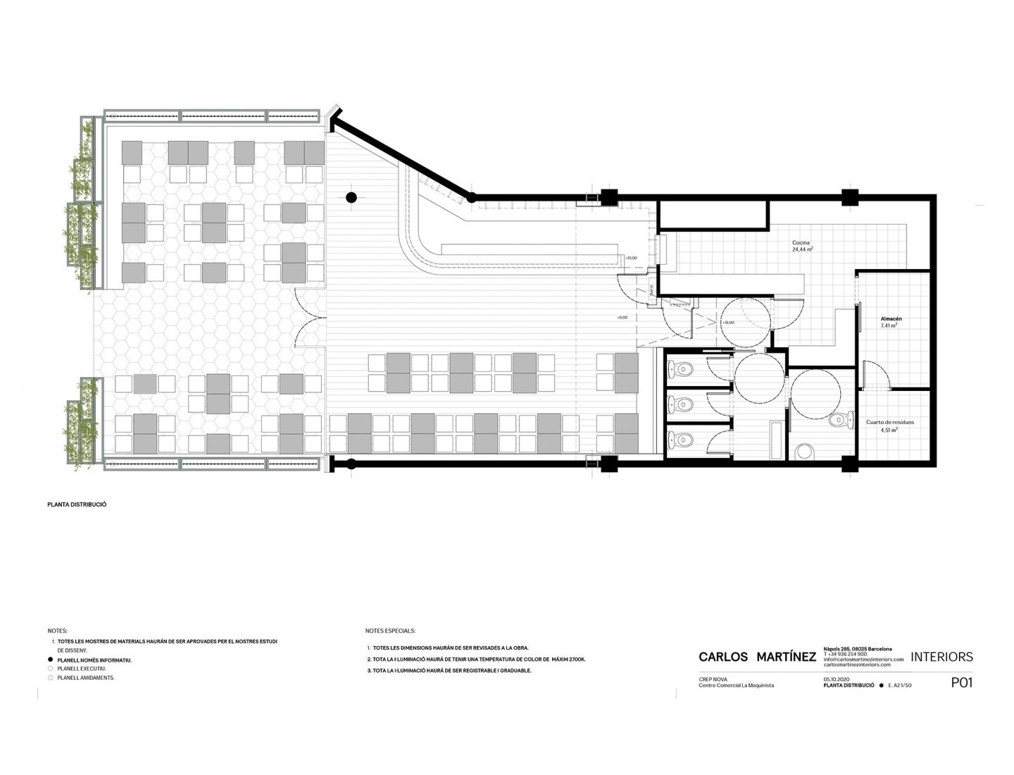 Distribution plan. Restaurant Crep Nova by Carlos Martínez Interiors.