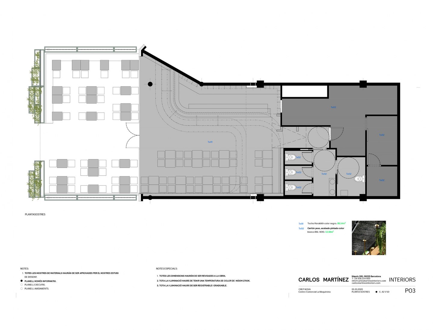 Ceiling plan. Restaurant Crep Nova by Carlos Martínez Interiors.