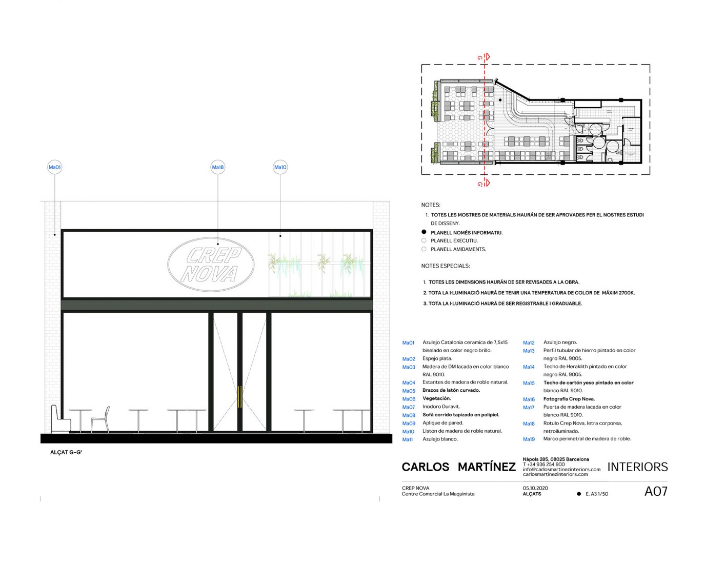 Elevation. Restaurant Crep Nova by Carlos Martínez Interiors.