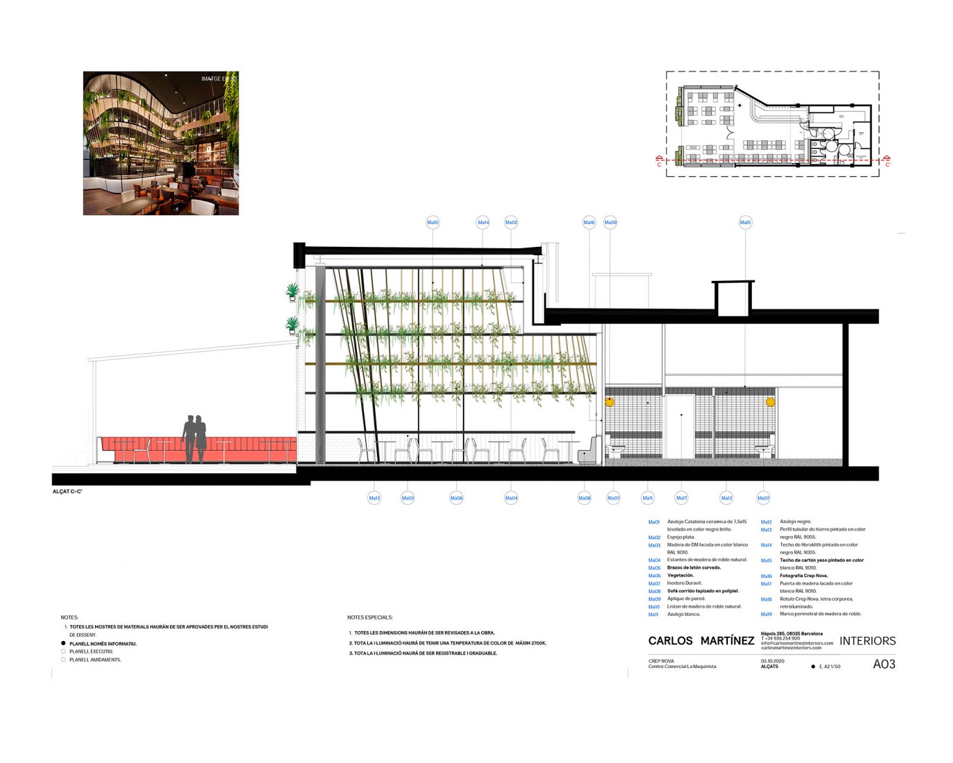 Section. Restaurant Crep Nova by Carlos Martínez Interiors.