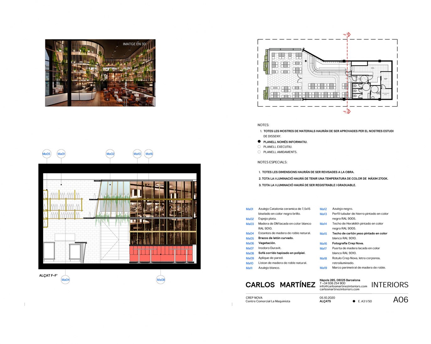 Section. Restaurant Crep Nova by Carlos Martínez Interiors.