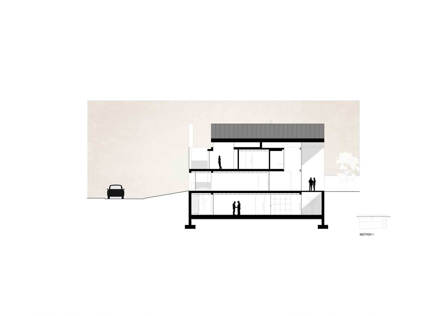 Longitudinal Section. Arch House by FRARI - architecture network. 