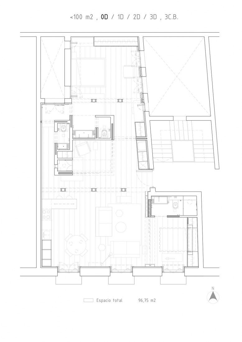 Plano de planta. Espacio total. Casa G² por Gabriel Asdrúbal. 