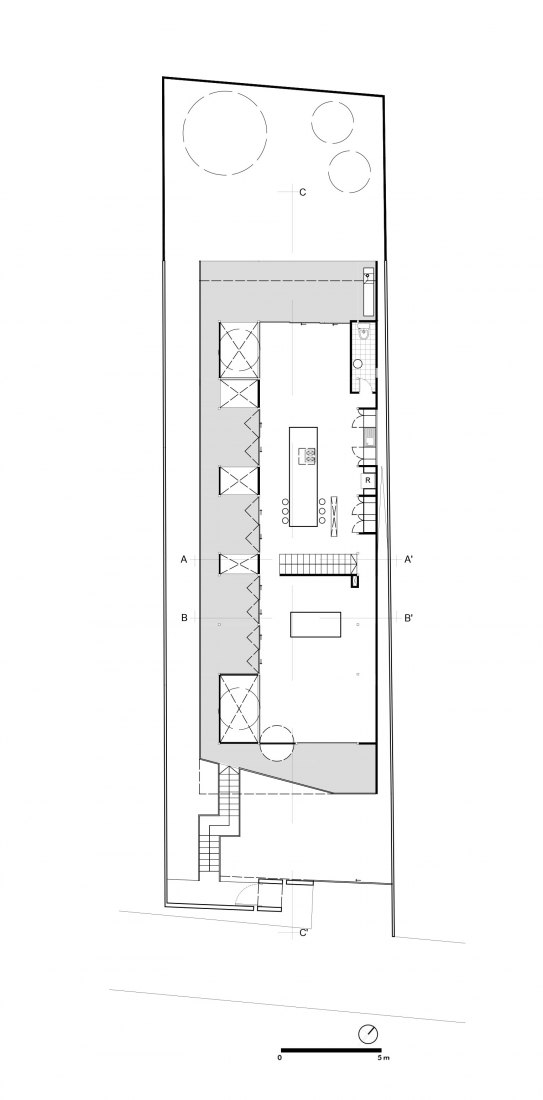 Fisrt floor plan. Horizontal House by Juan Tohme. 