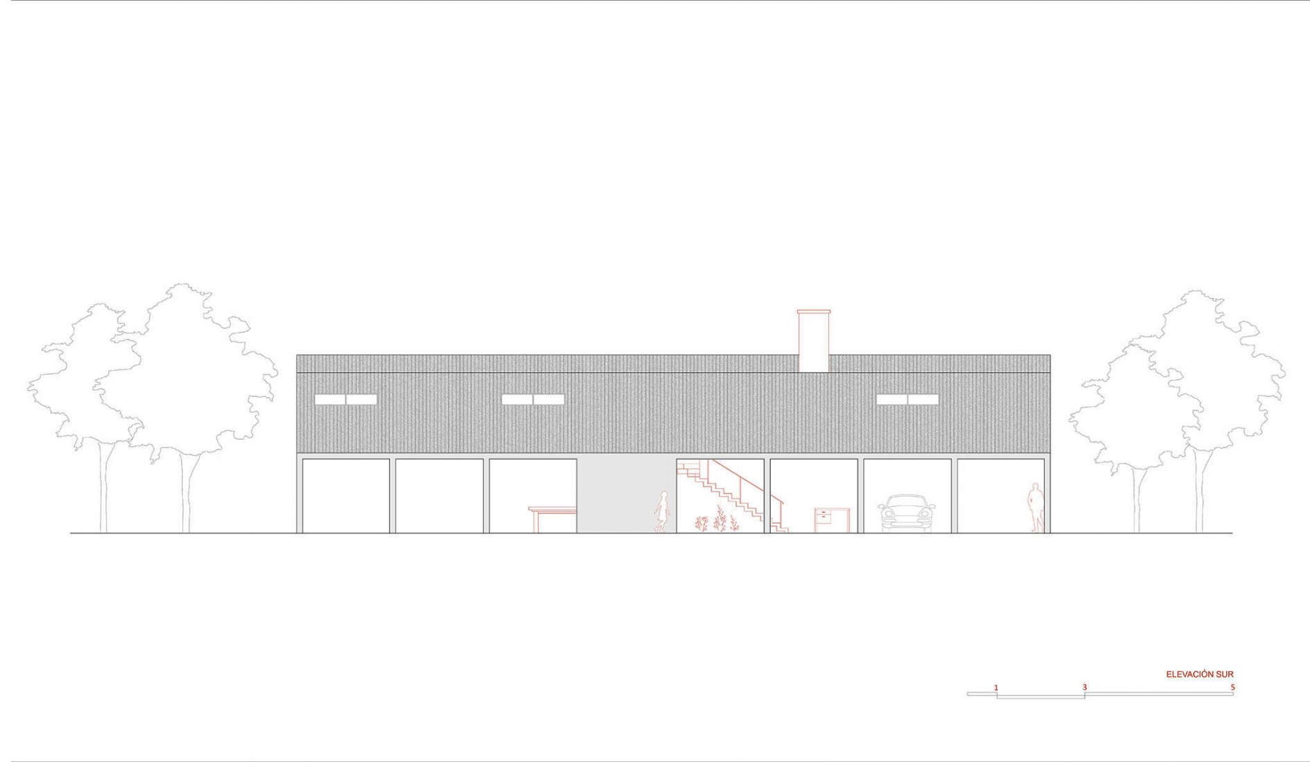 Elevation. The Black House by Fabiola Pineda and Luciano Riquelme, RR&PZ.