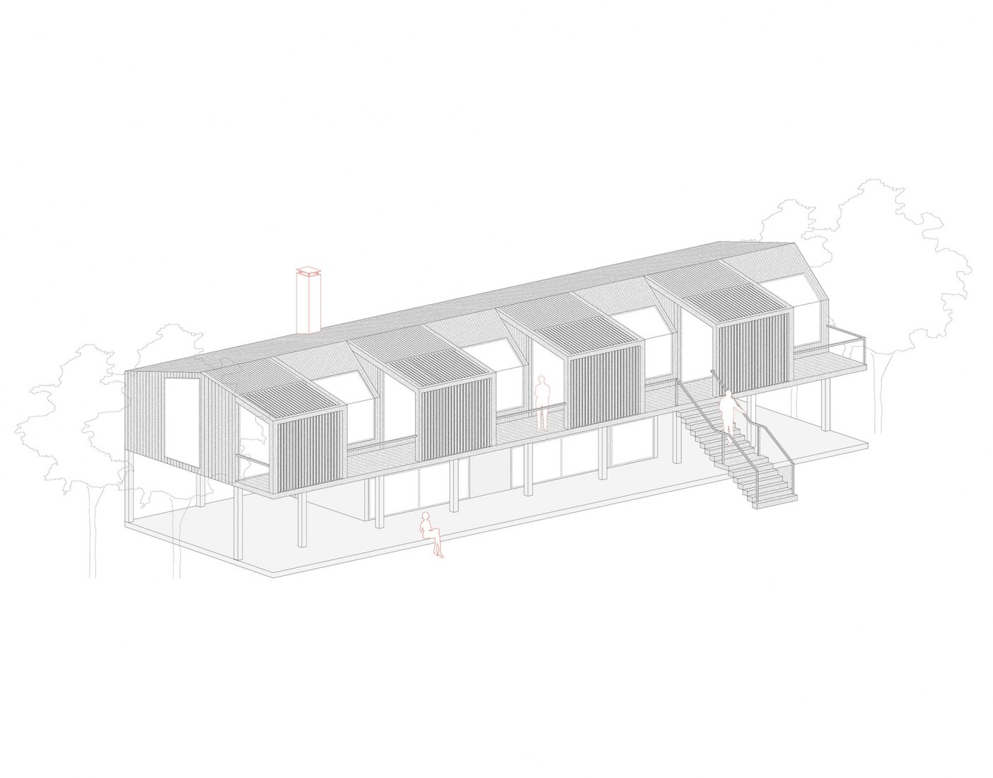 Axonometric. The Black House by Fabiola Pineda and Luciano Riquelme, RR&PZ.