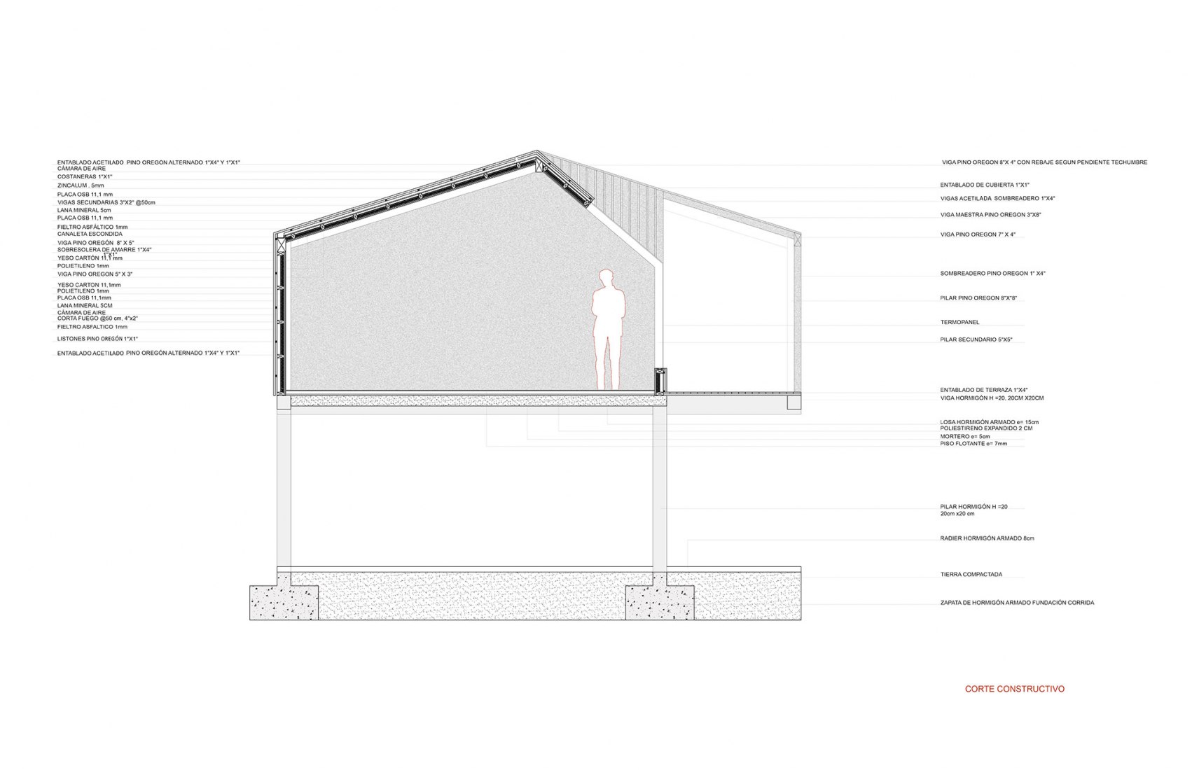 Cross section. The Black House by Fabiola Pineda and Luciano Riquelme, RR&PZ.