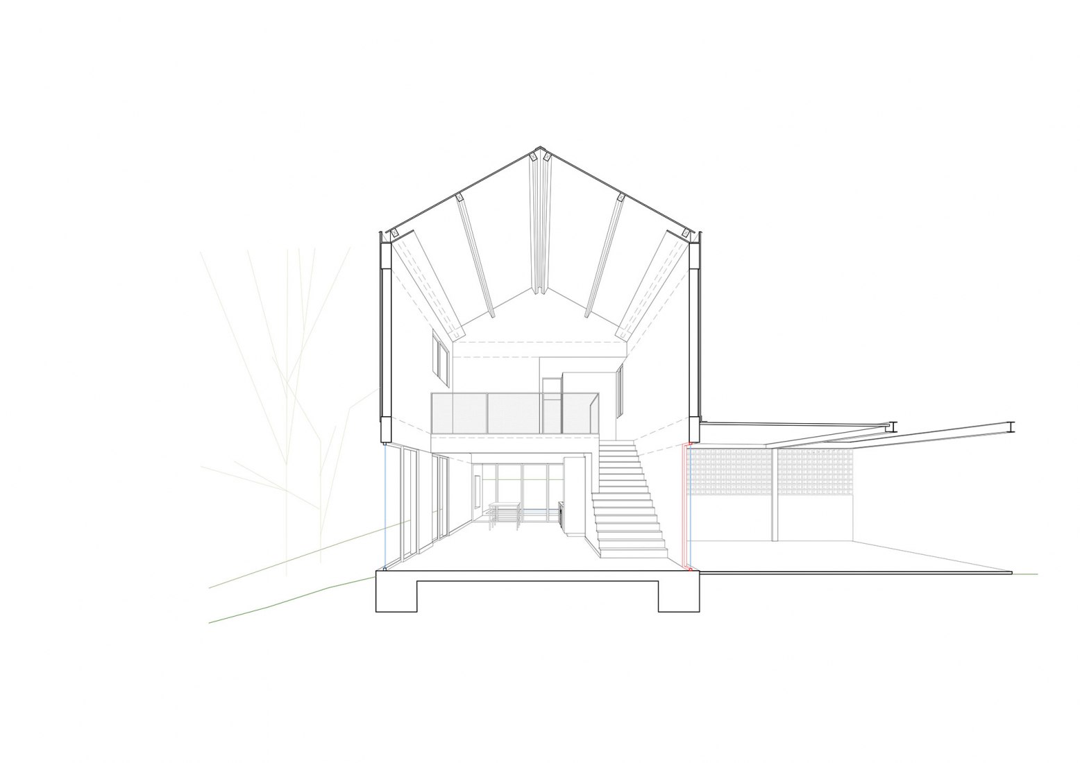 Plano de sección fugada. Casa Maenduaba por  BIRI + Brener Lacerda.
