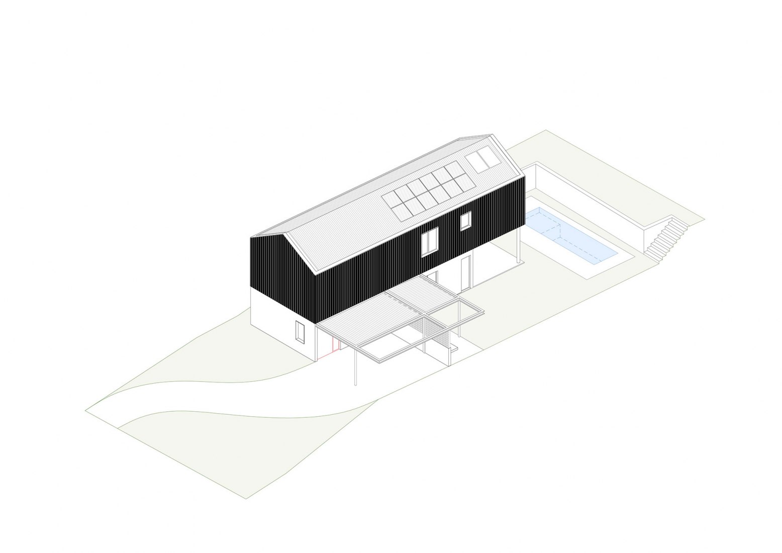 Axonométrica. Casa Maenduaba por  BIRI + Brener Lacerda