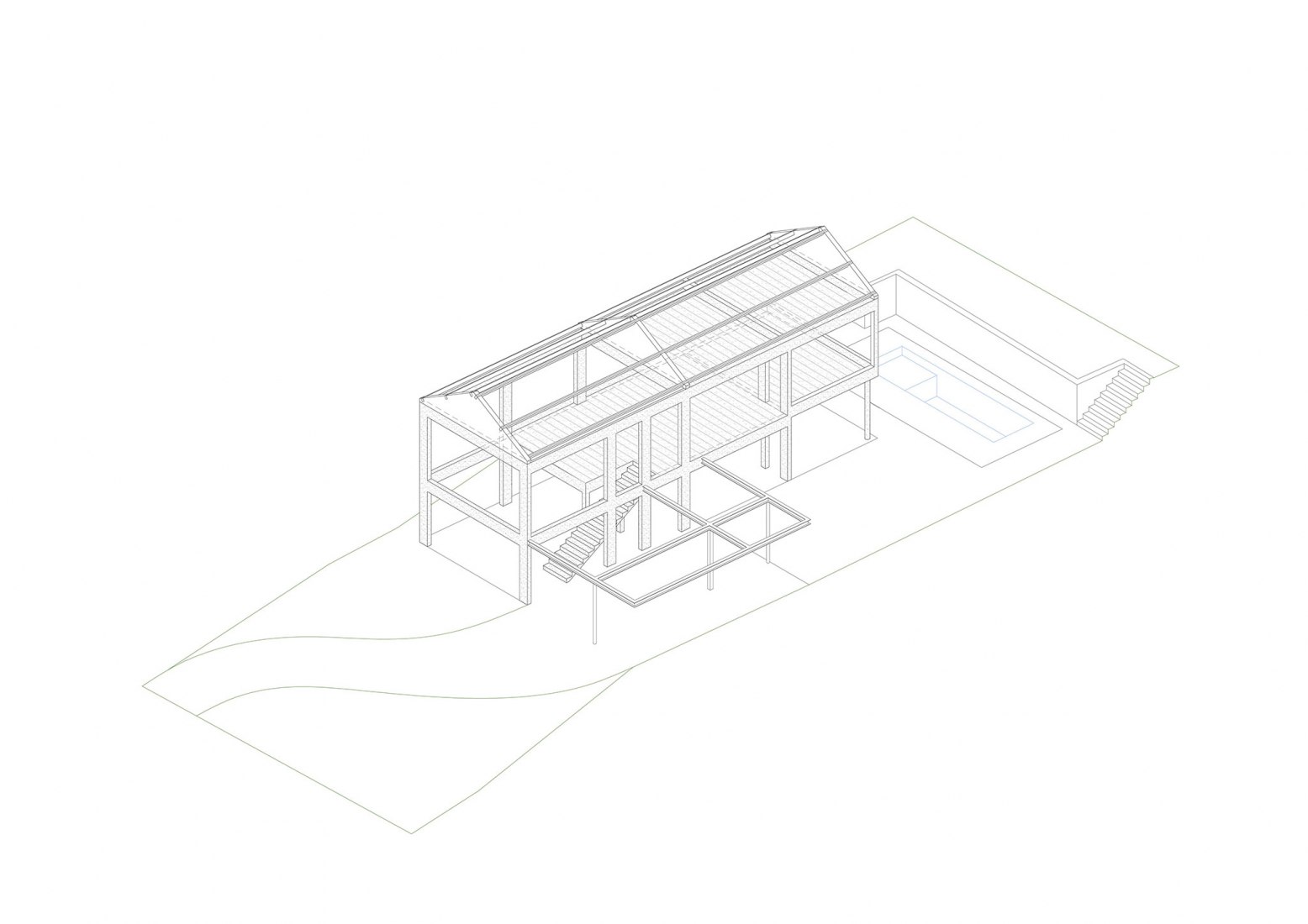 Axonométrica. Casa Maenduaba por  BIRI + Brener Lacerda