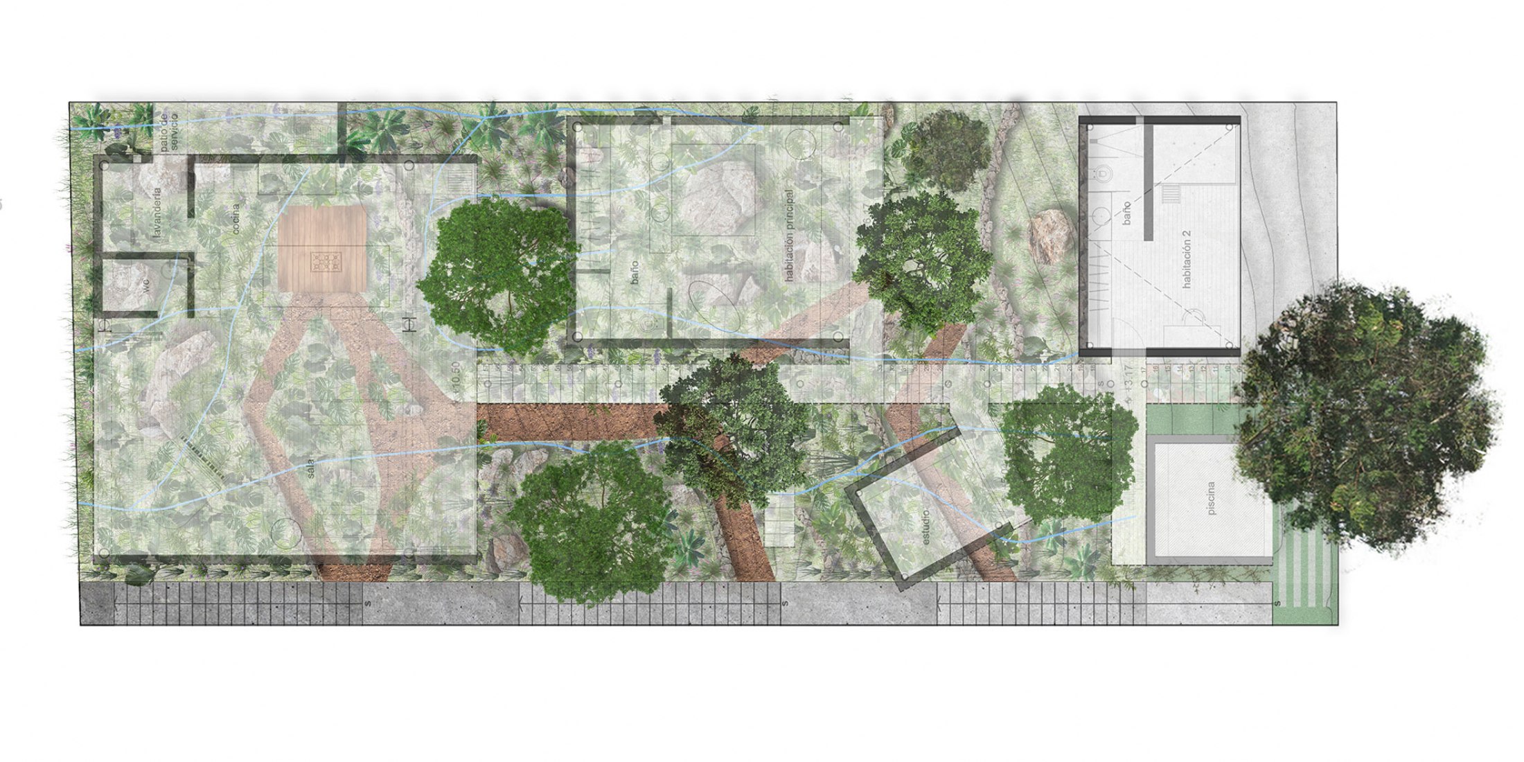 First floor plan. Casa Pedregal by Studio Patricia Meneses.