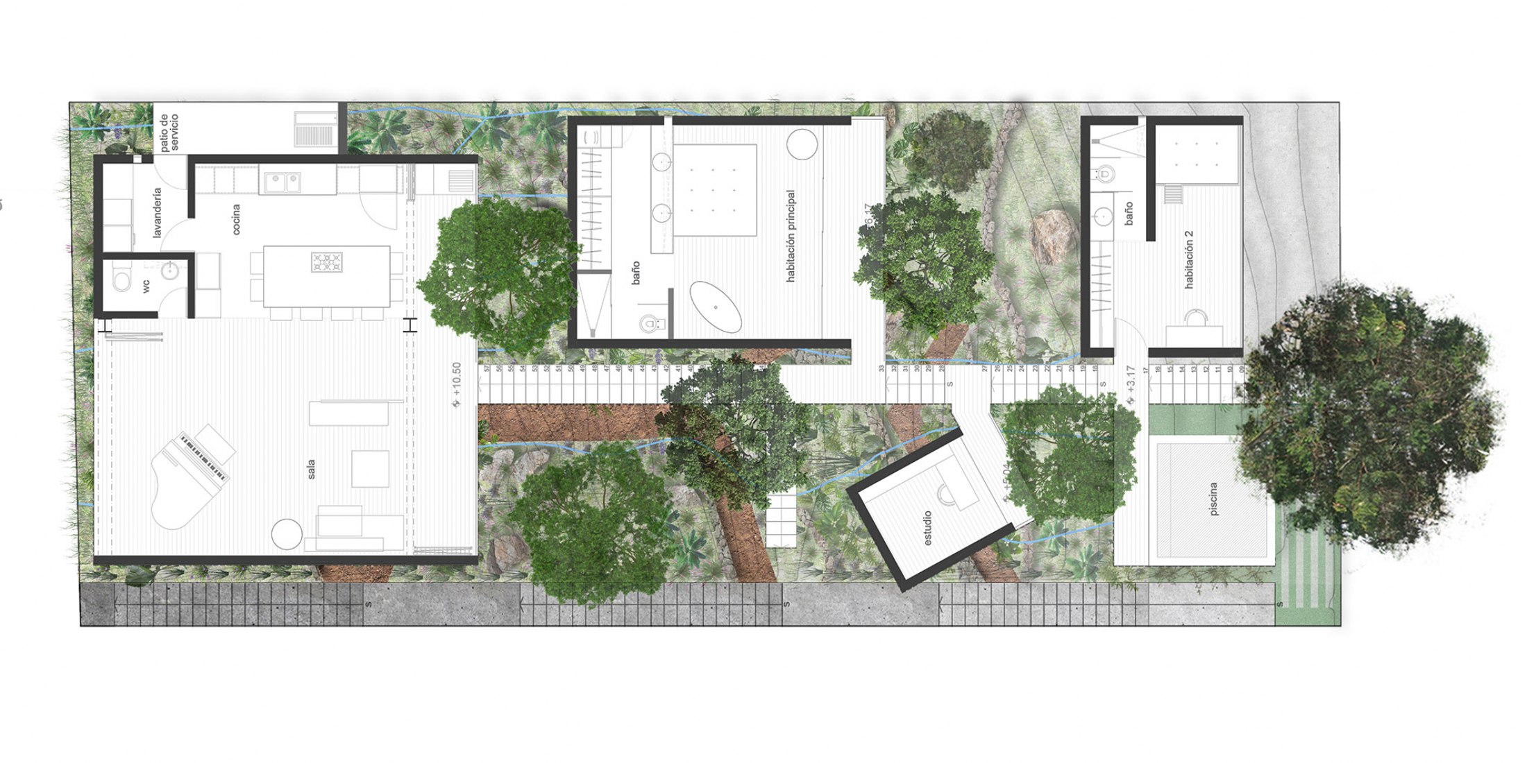 Second and third floor plan. Casa Pedregal by Studio Patricia Meneses.