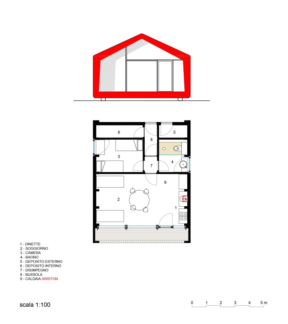 Sección y plano de planta de la vivienda Ariston por Luca Gentilcore/LEAPfactory.