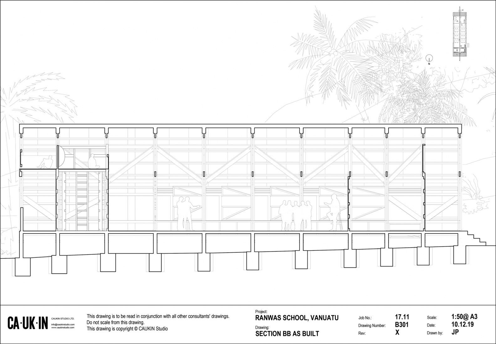 Sección longitudinal. Escuela Ranwas por CAUKIN Studio