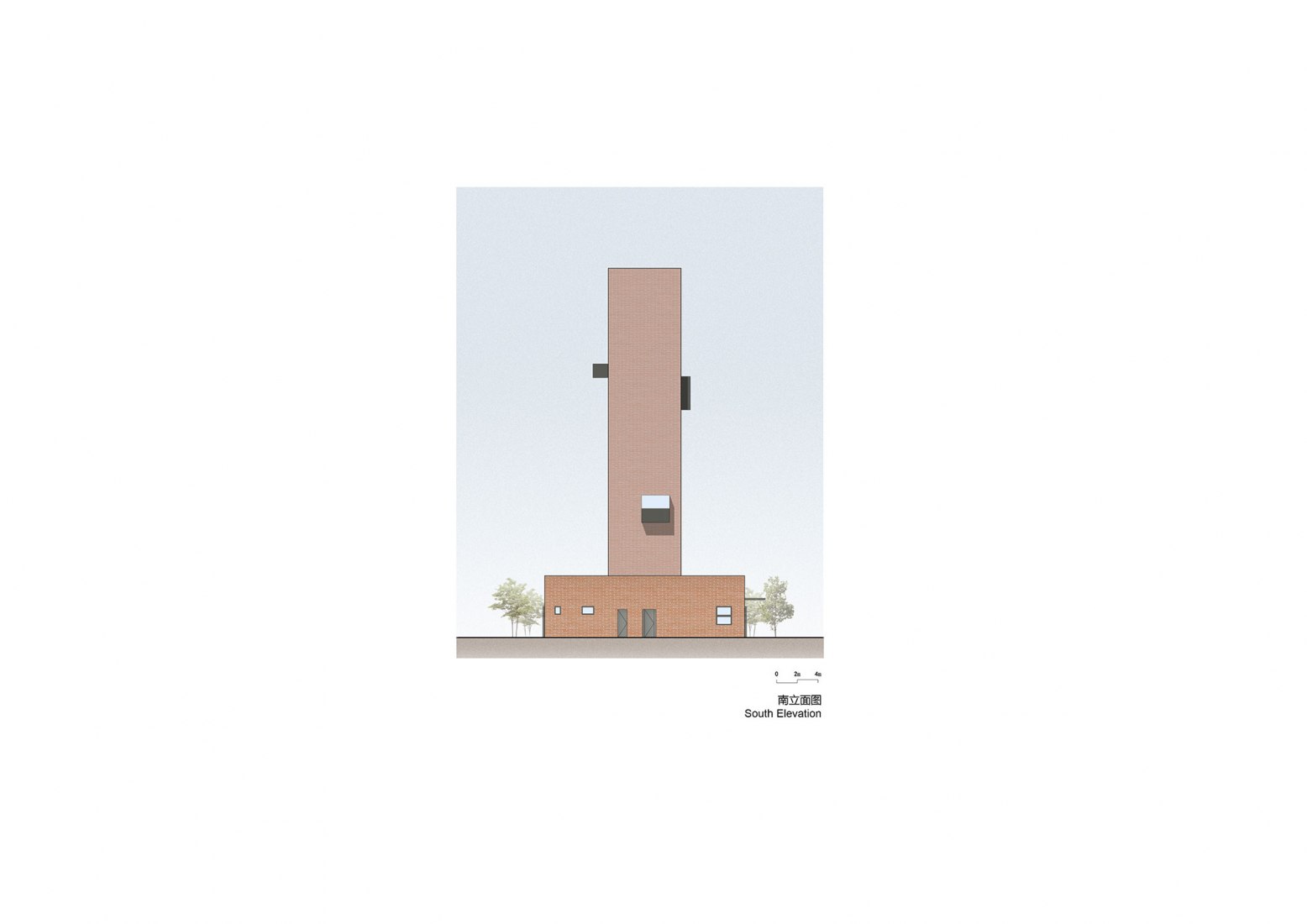 South elevation. Tower of Bricks by Interval Architects.