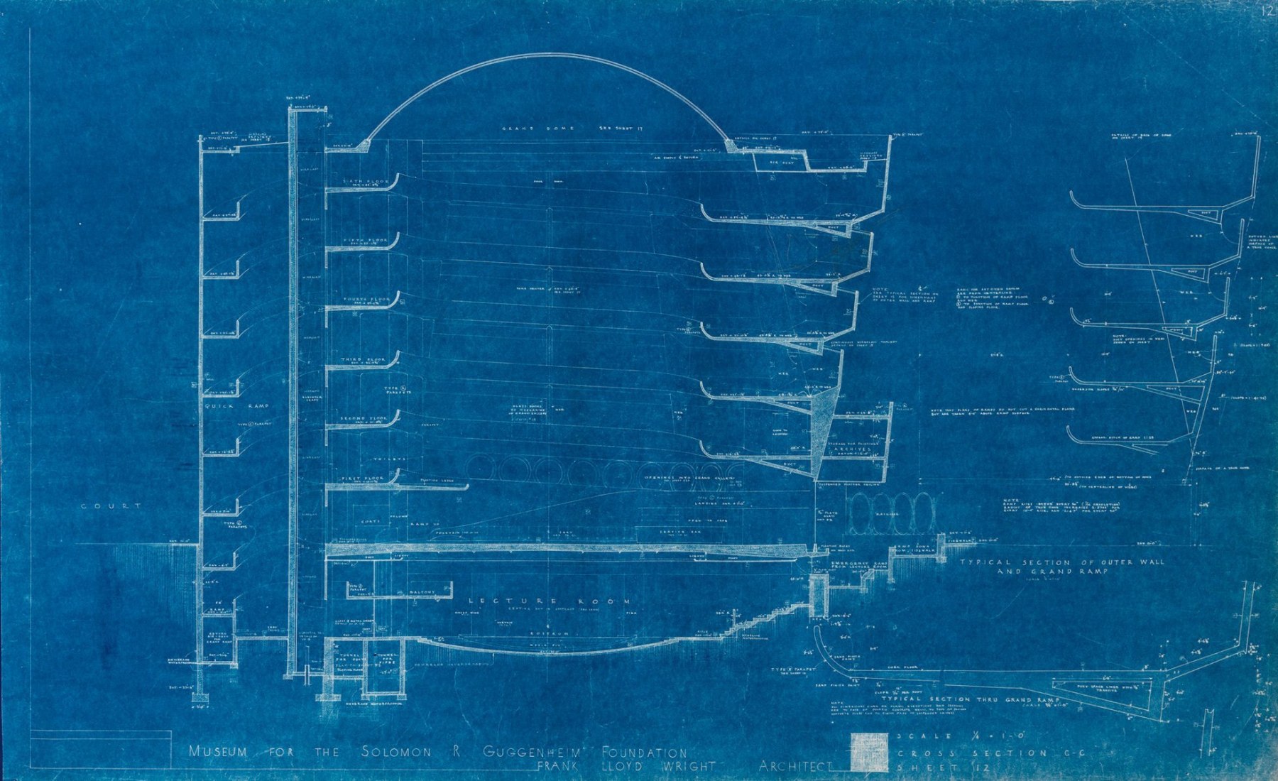 1953 sección del diseño propuesto del museo de Guggenheim. Imagen © 2017 Fundación Frank Lloyd Wright, Scottsdale, AZ. Todos los derechos reservados.
