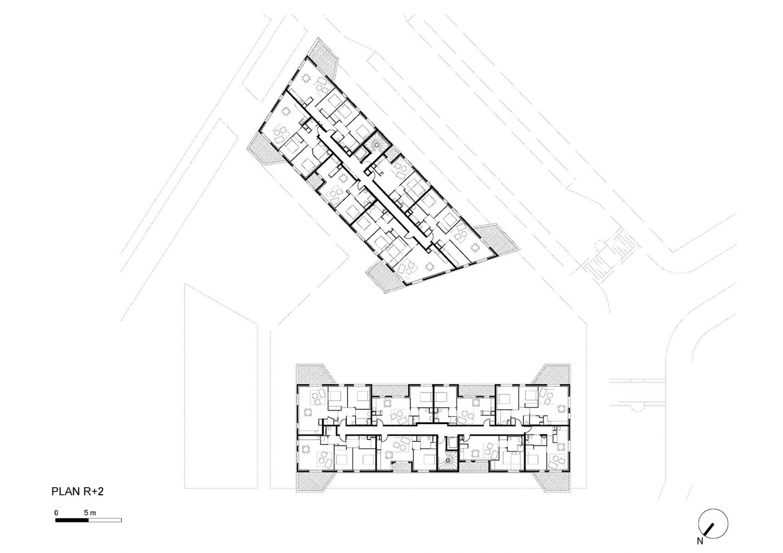 Project plan level R+2. Equatoria Logements by Christophe Rousselle