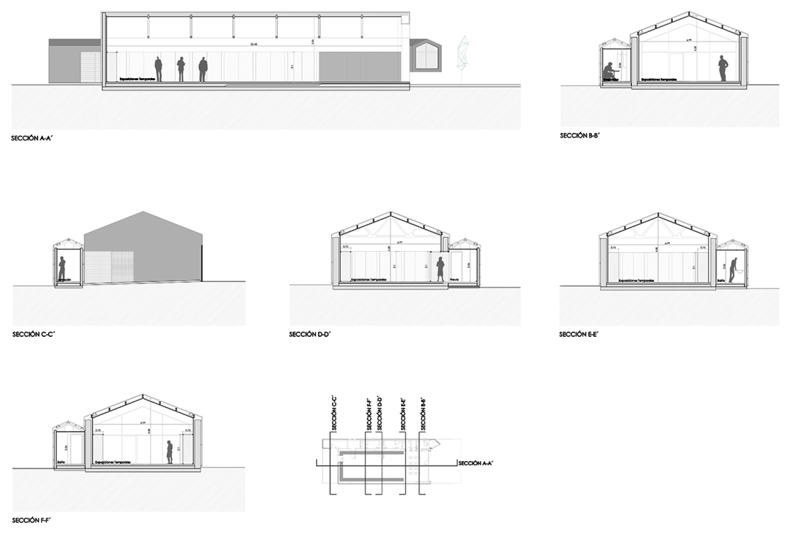 Secciones. Plano de planta baja. Centro de Interpretación de la Resina por Óscar Miguel Ares.