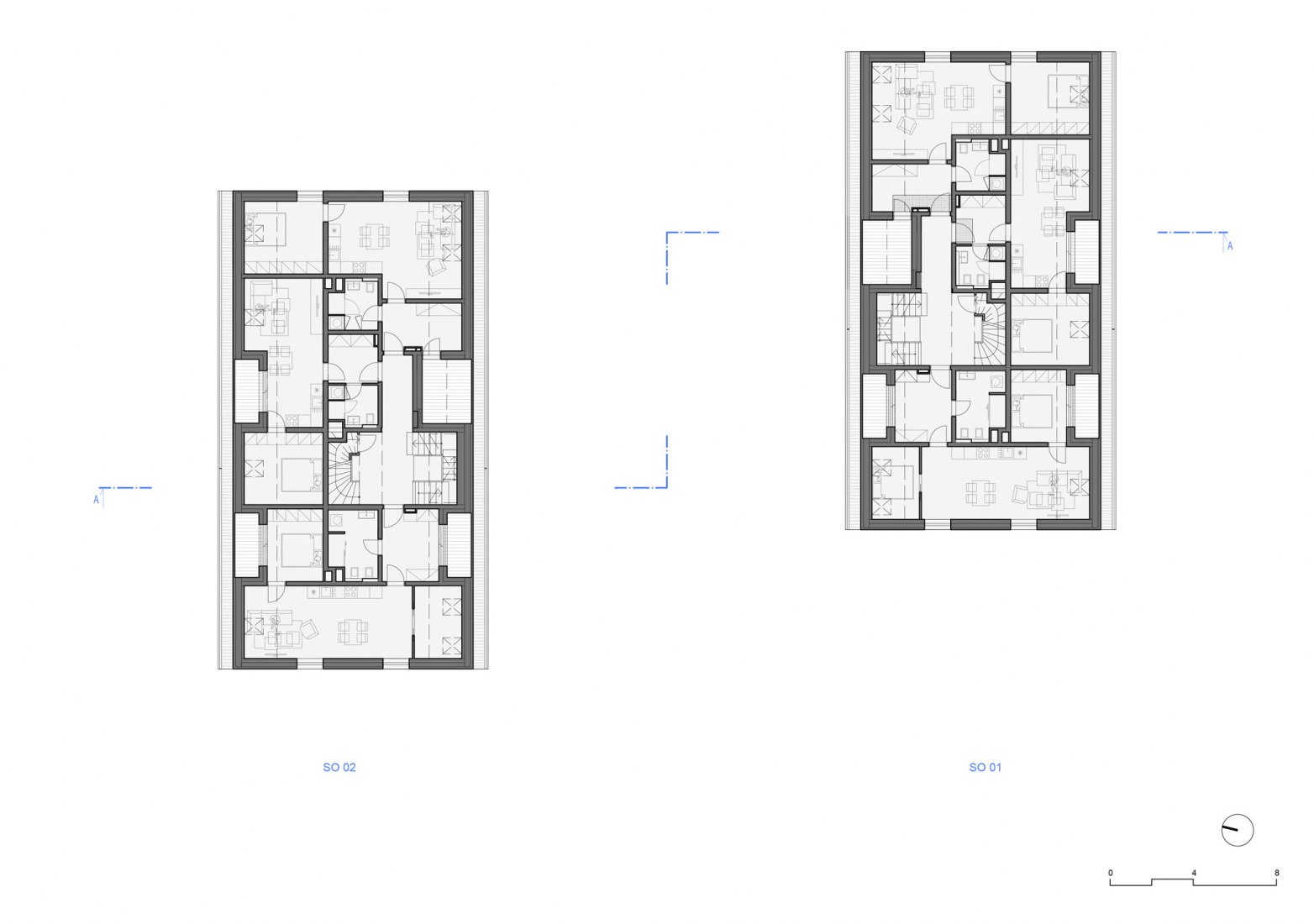 Plano de planta segunda. Edificios de apartamentos al pie de las montañas Jeseníky por CL3. 