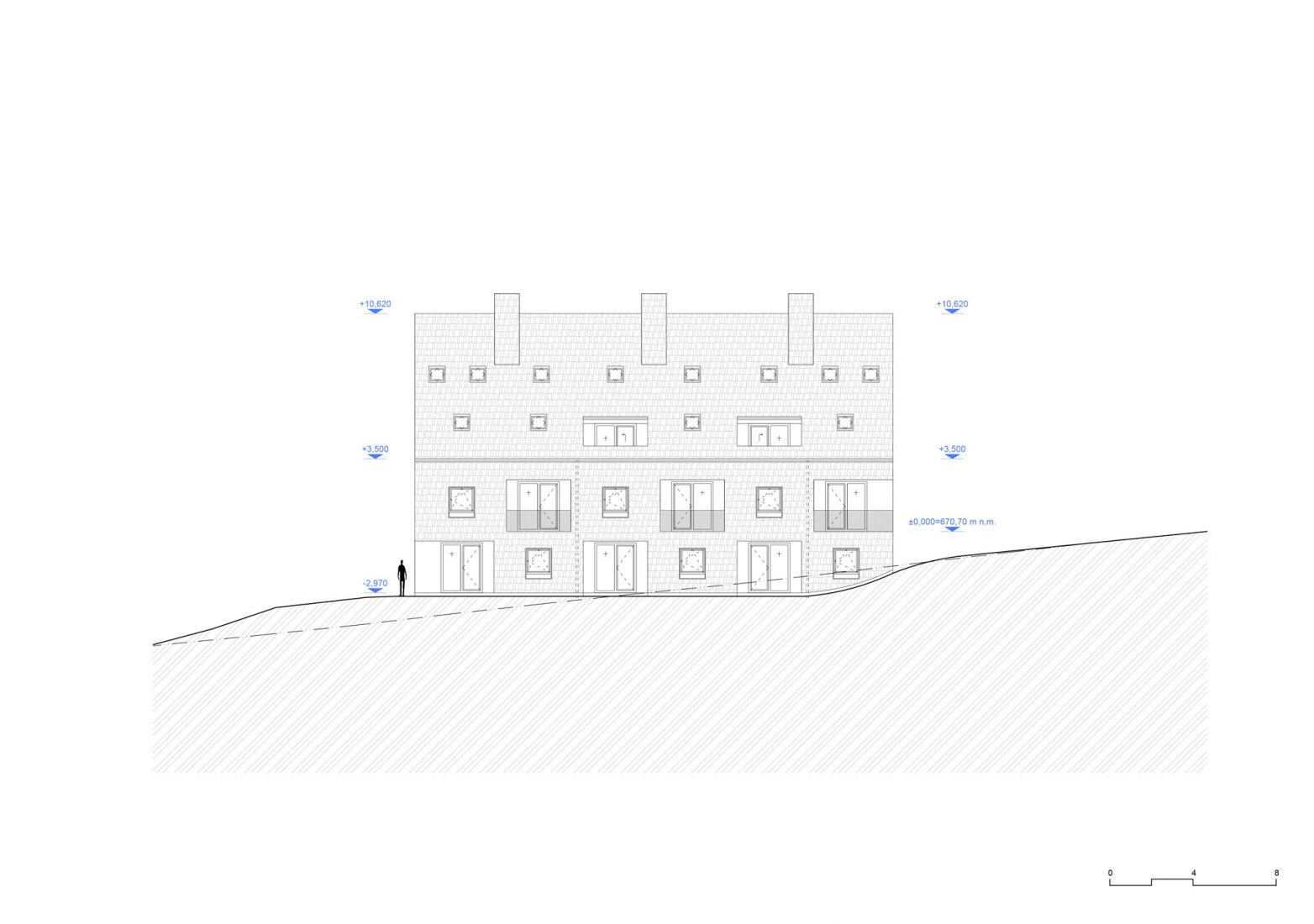 Alzado norte. Edificios de apartamentos al pie de las montañas Jeseníky por CL3. 
