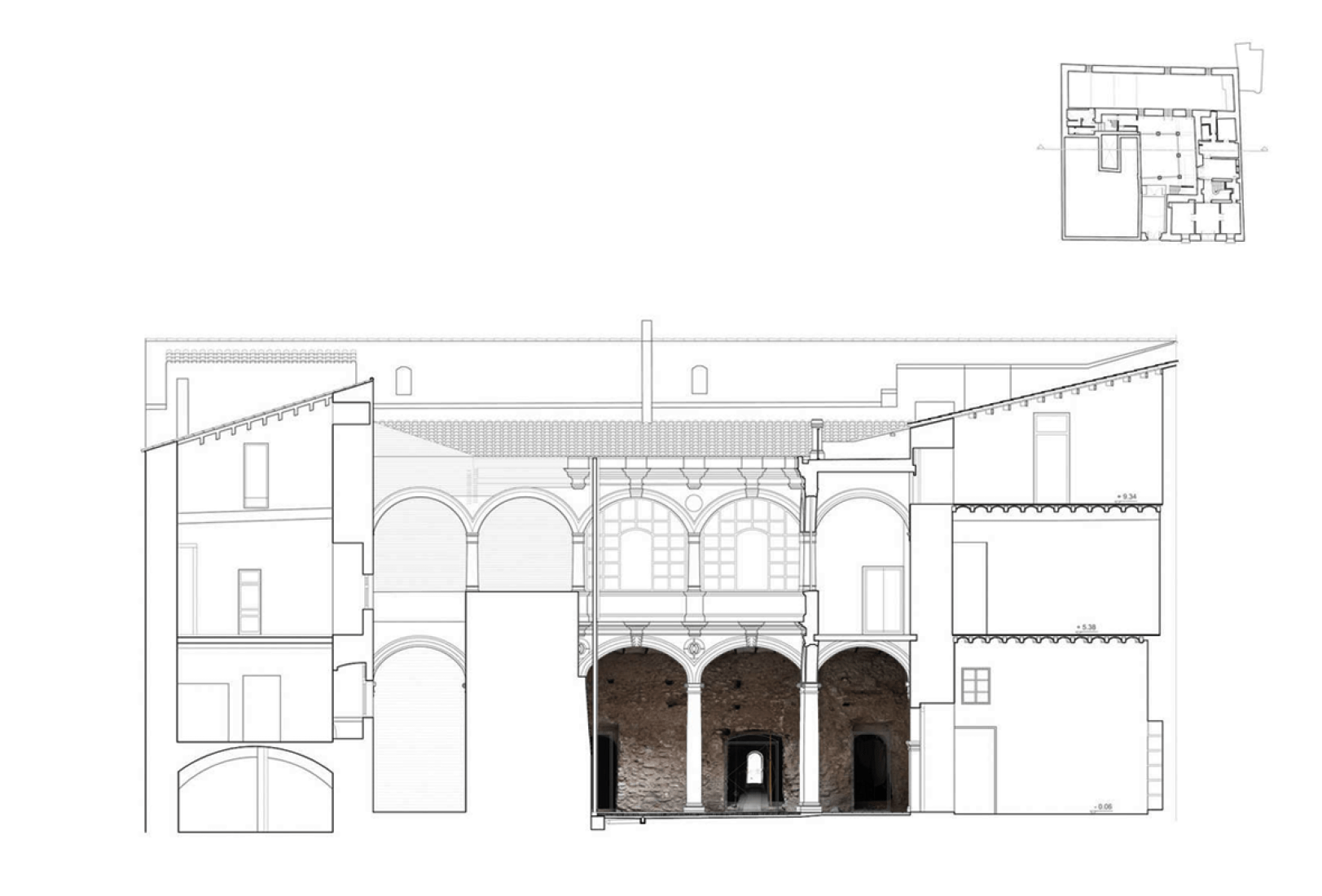 Section. Renovation of Betxí's Palau-Castell renaissance cloister by el fabricante de espheras.