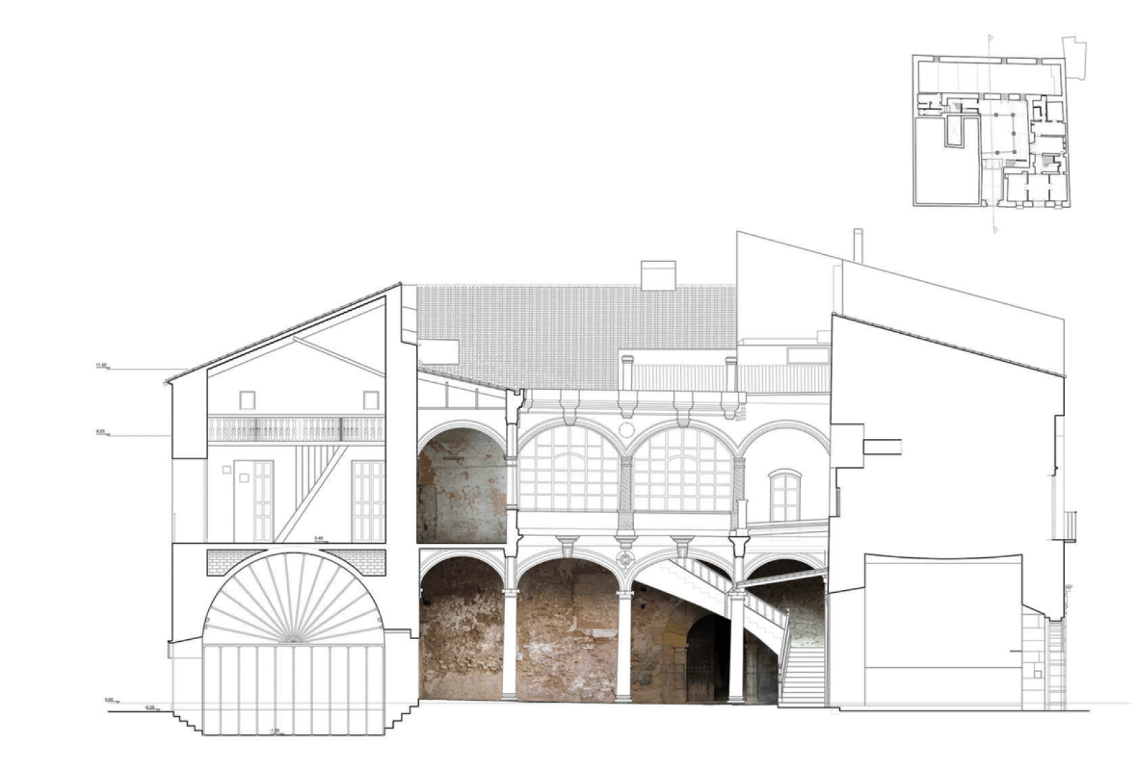 Section. Renovation of Betxí's Palau-Castell renaissance cloister by el fabricante de espheras.