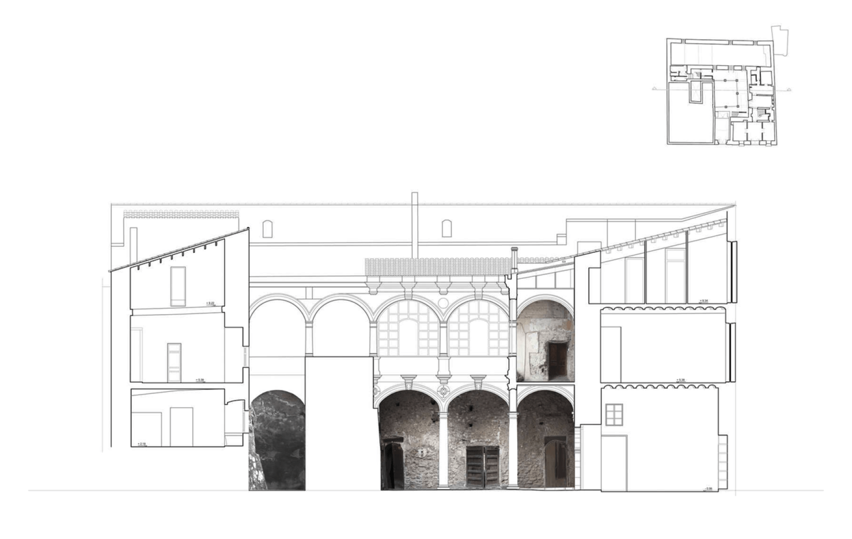 Section. Renovation of Betxí's Palau-Castell renaissance cloister by el fabricante de espheras.