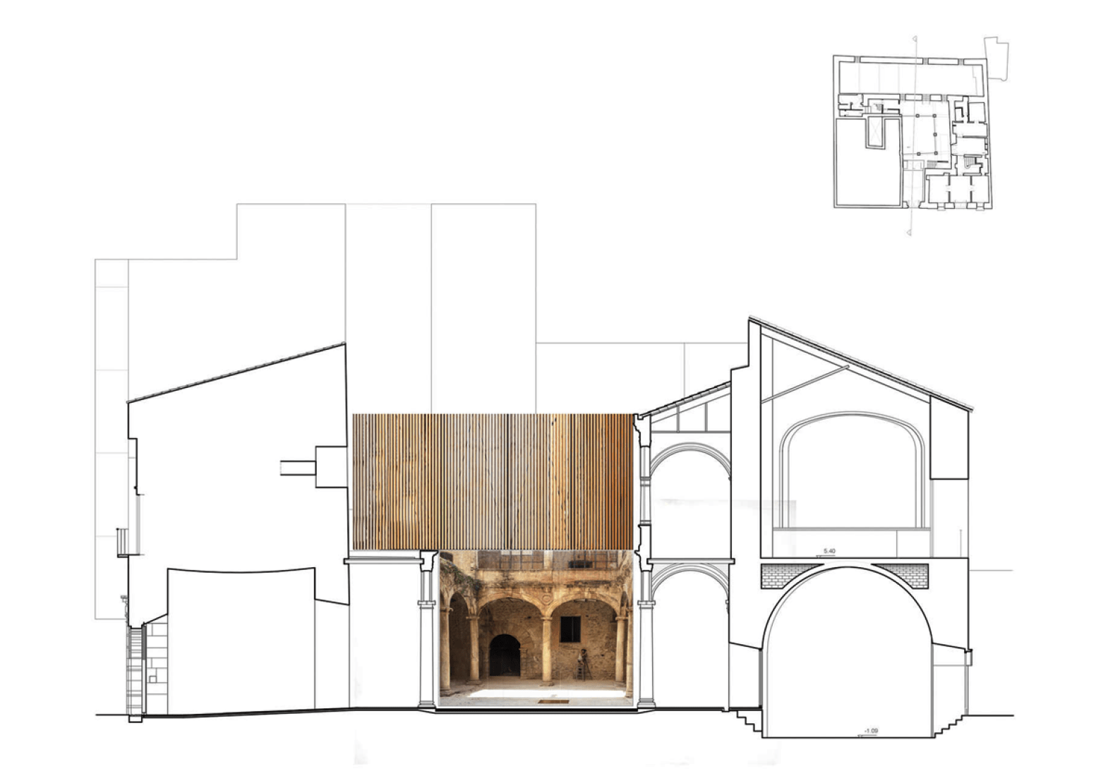 Section. Renovation of Betxí's Palau-Castell renaissance cloister by el fabricante de espheras.n of Betxí's Palau-Castell renaissance cloister.