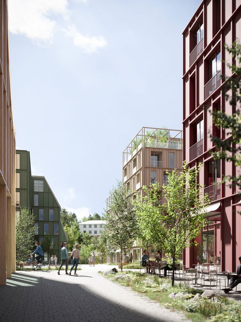 Rendering. Wooden Community and Municipal Building by Cobe and Lundén Architecture Company.