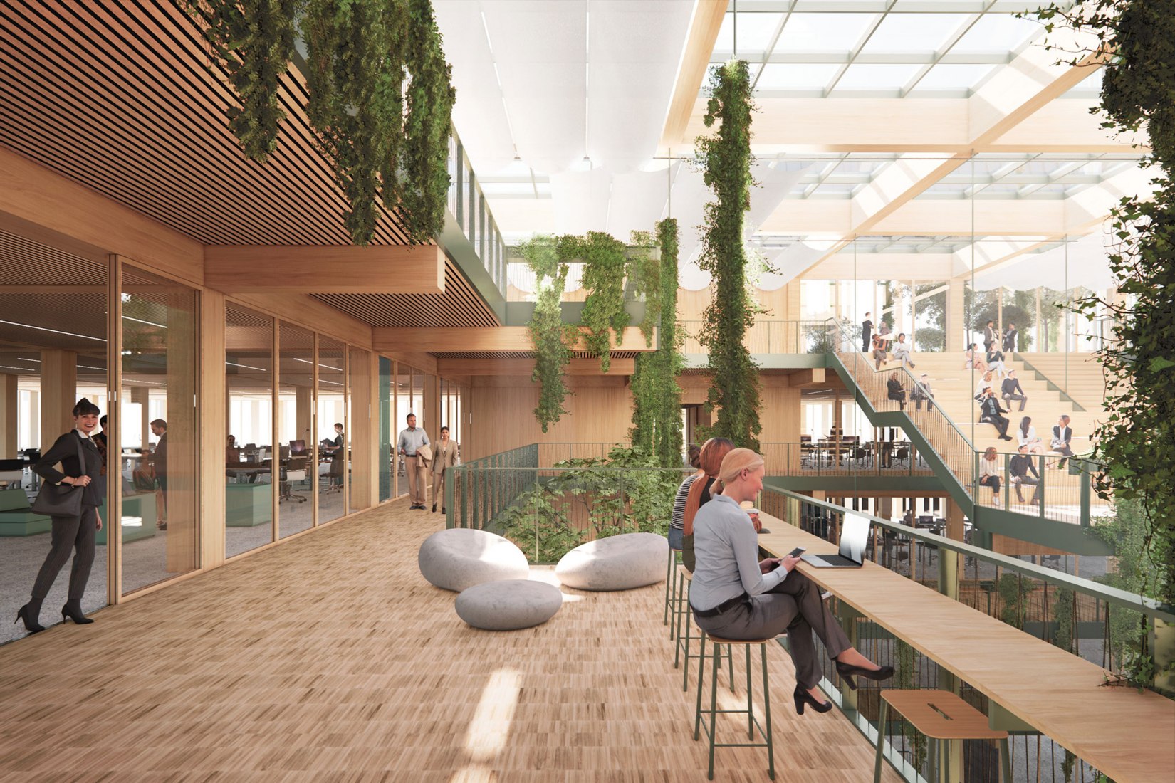 Rendering. Wooden Community and Municipal Building by Cobe and Lundén Architecture Company.
